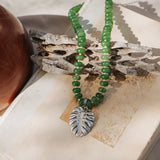 The Monsterra Necklace in Jade + Pearl Beads - Golden Road Crafted