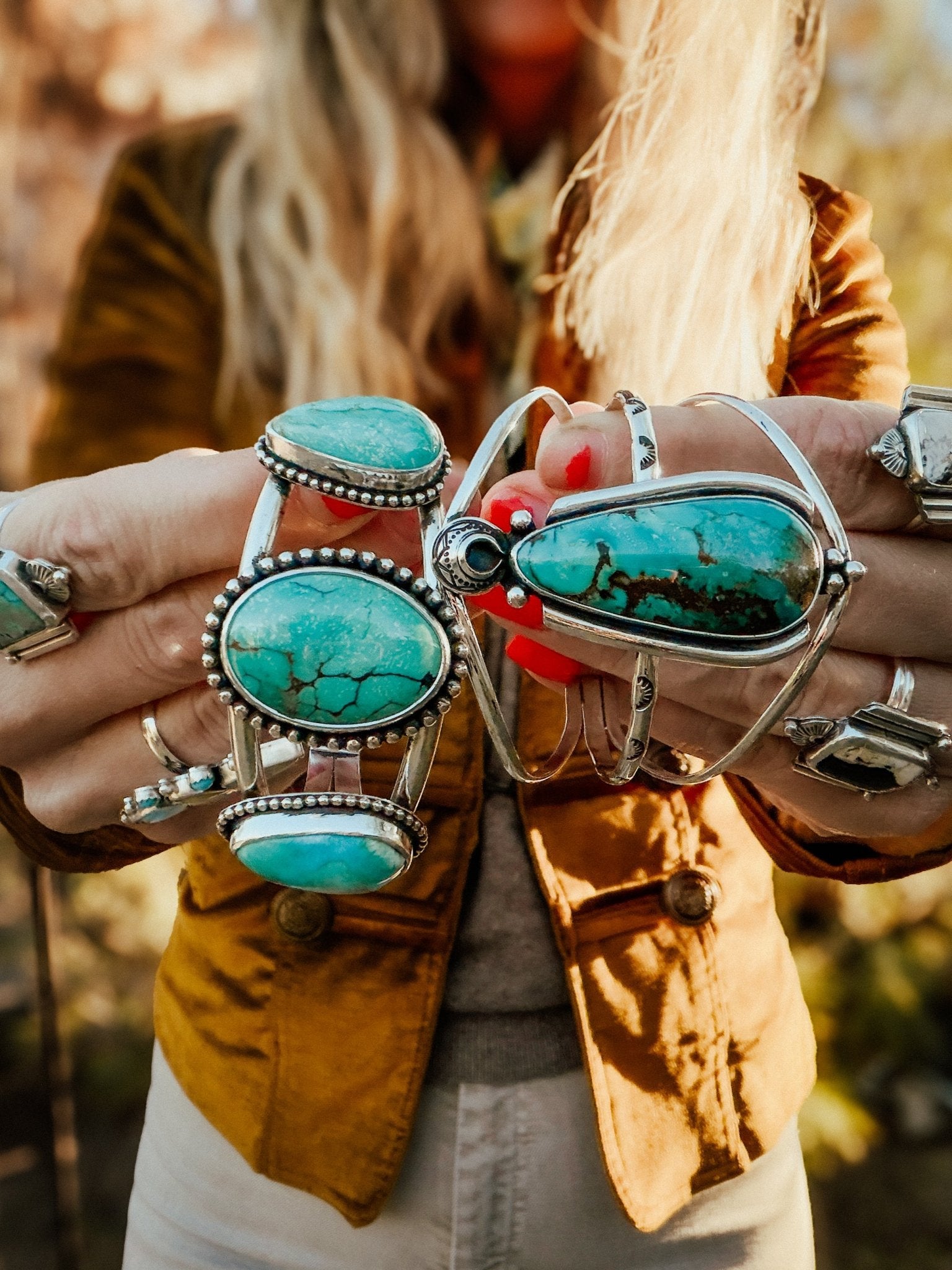 The Moon Goddess Cuff in Royston Turquoise - Golden Road Crafted
