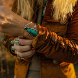 The Moon Goddess Cuff in Royston Turquoise - Golden Road Crafted