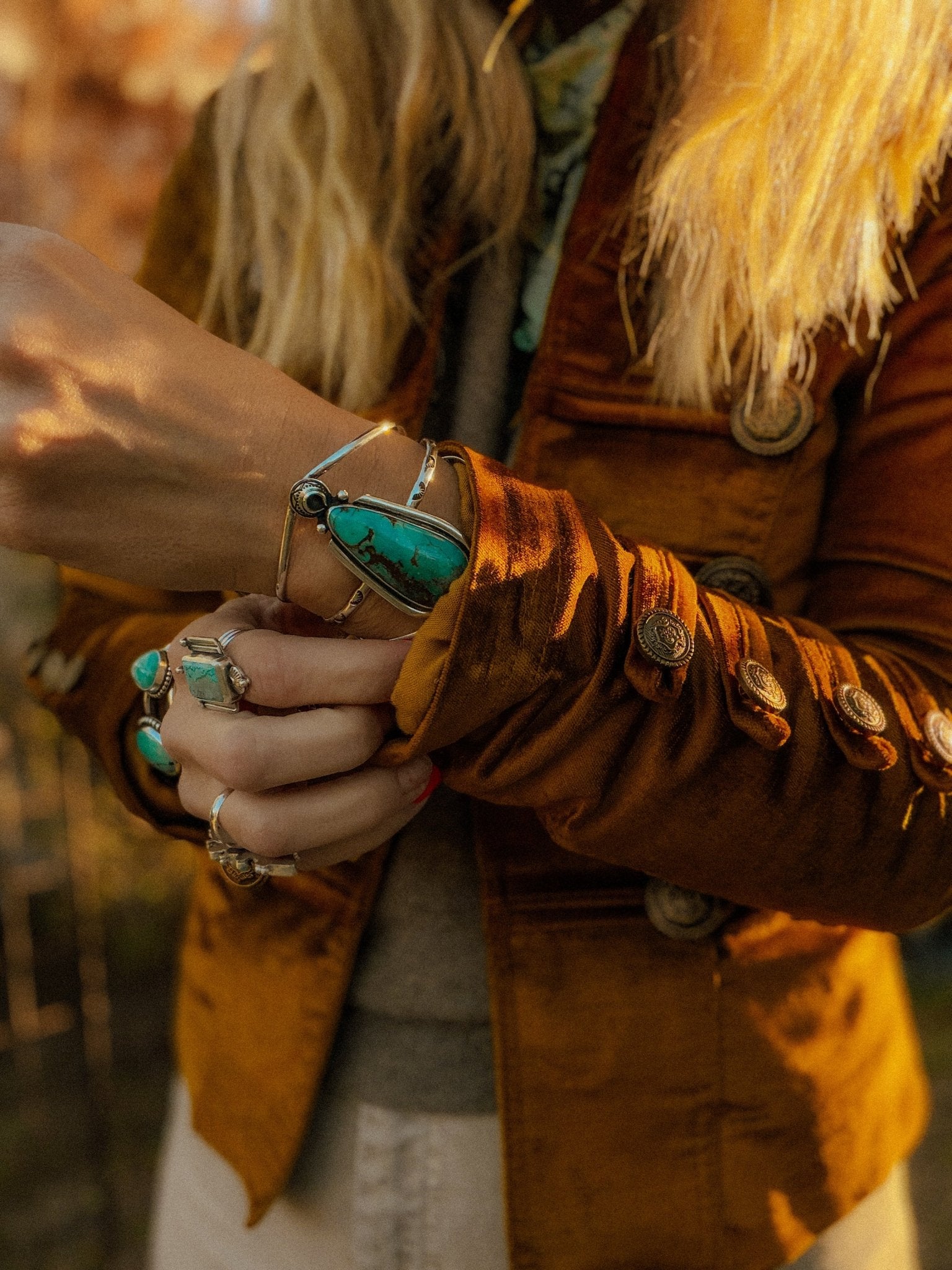 The Moon Goddess Cuff in Royston Turquoise - Golden Road Crafted