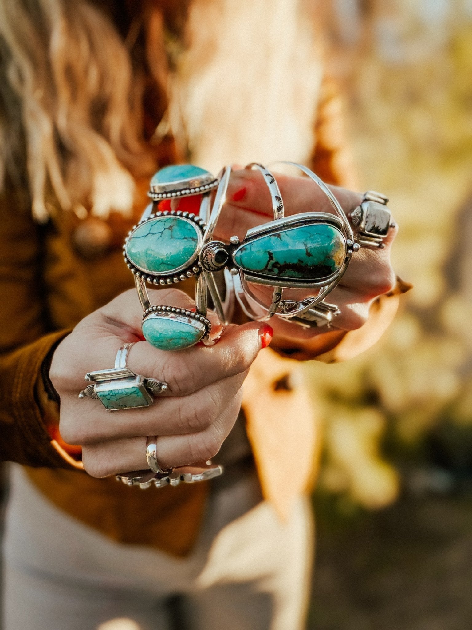 The Moon Goddess Cuff in Royston Turquoise - Golden Road Crafted