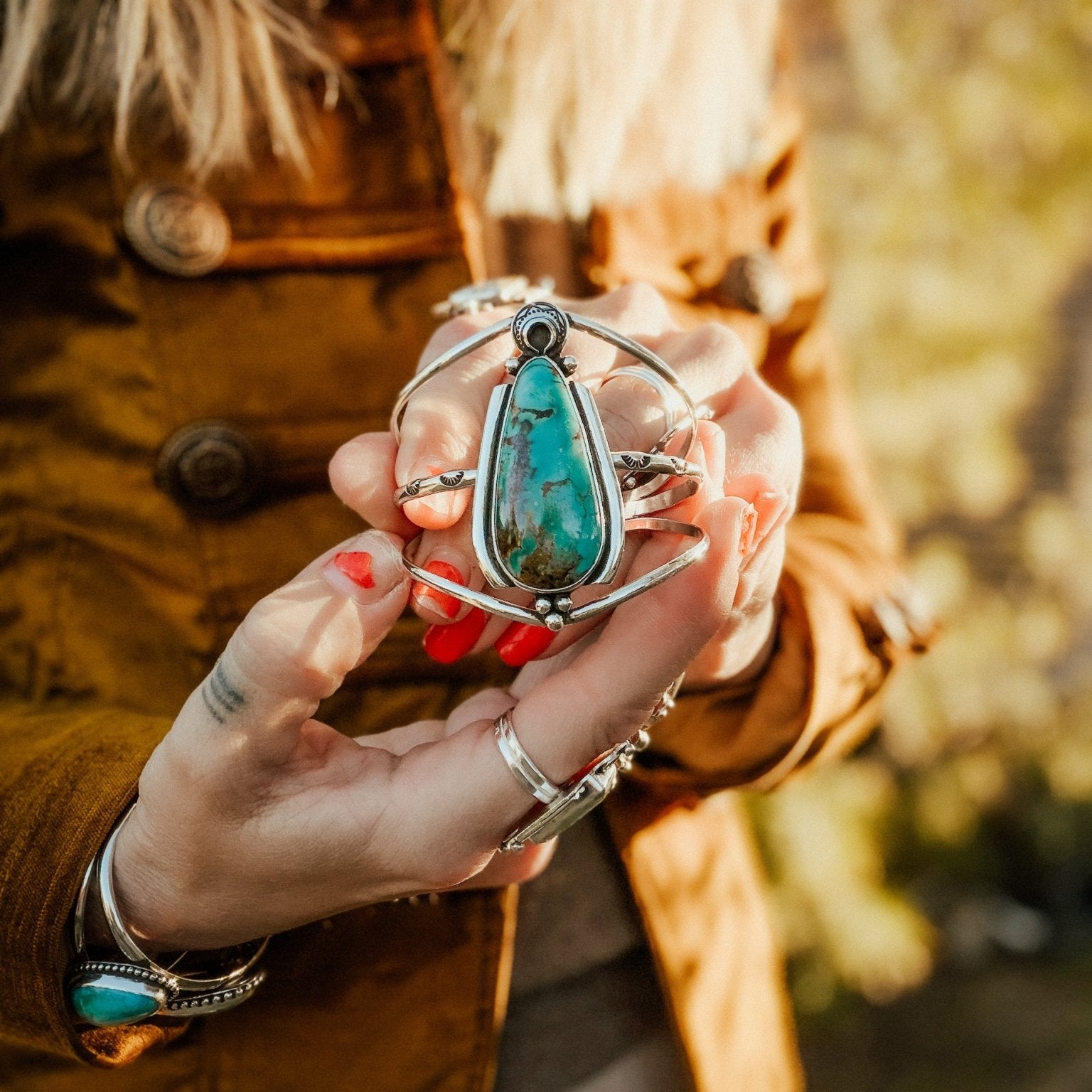 The Moon Goddess Cuff in Royston Turquoise - Golden Road Crafted