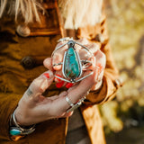 The Moon Goddess Cuff in Royston Turquoise - Golden Road Crafted