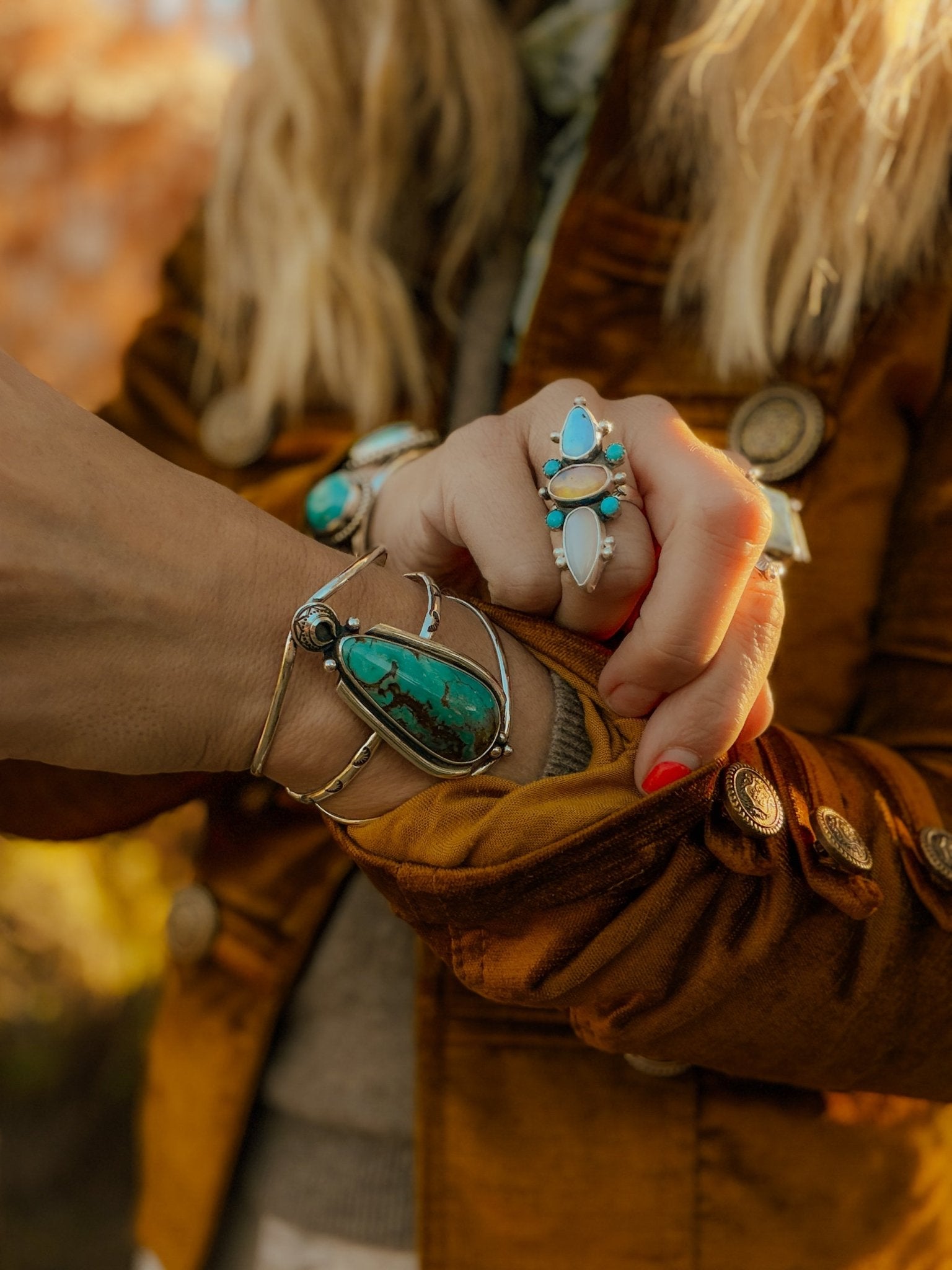 The Moon Goddess Cuff in Royston Turquoise - Golden Road Crafted