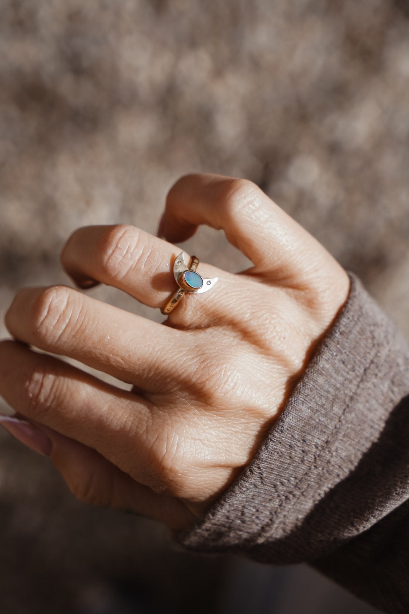 The Nightfall Ring in 14k Gold - Fill w/ Boulder Opal Doublet (Size 5.5) - Golden Road Crafted