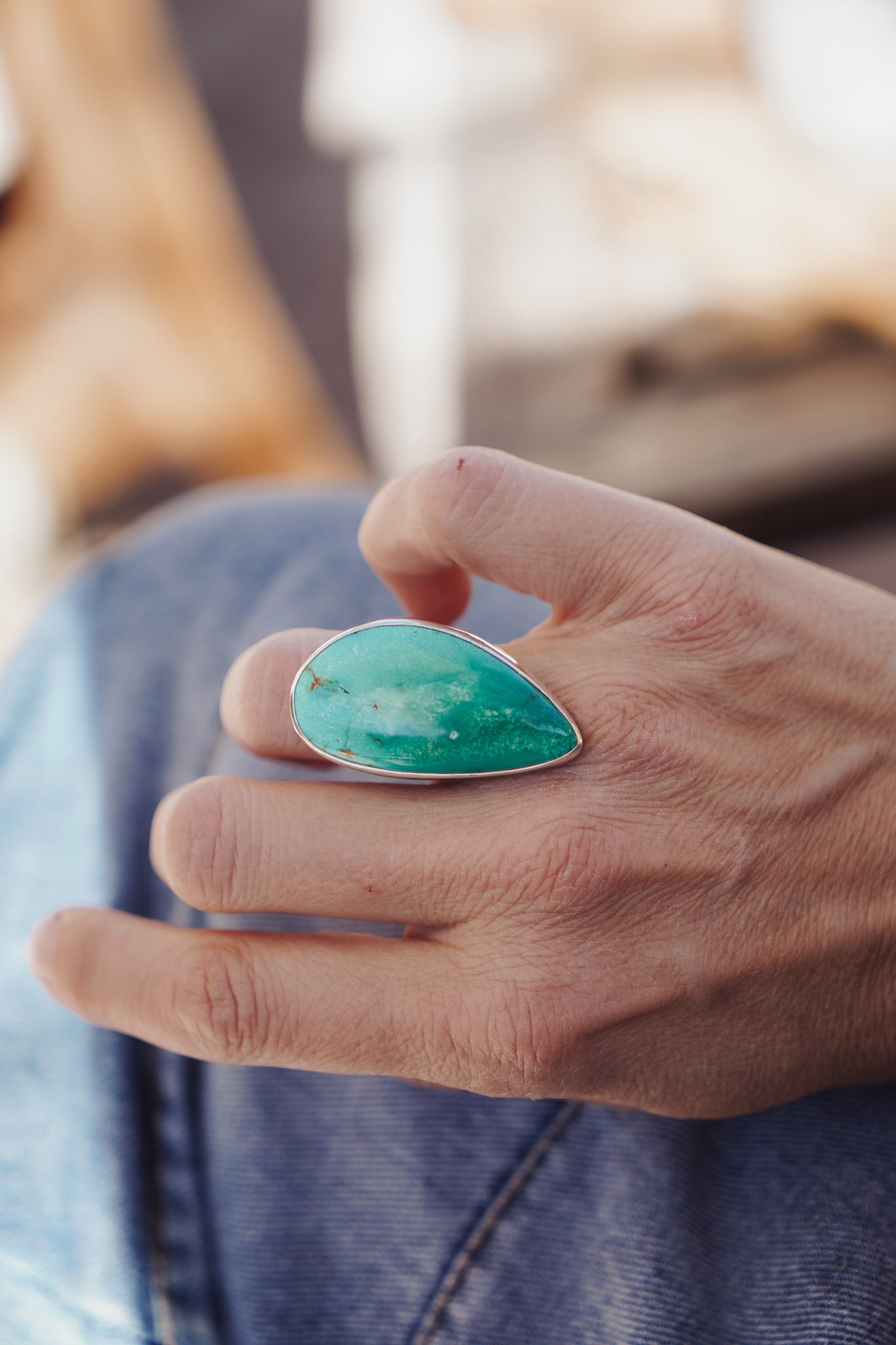 The Oasis Ring in Royston Turquoise (CHOOSE YOUR SIZE + STONE) - Golden Road Crafted
