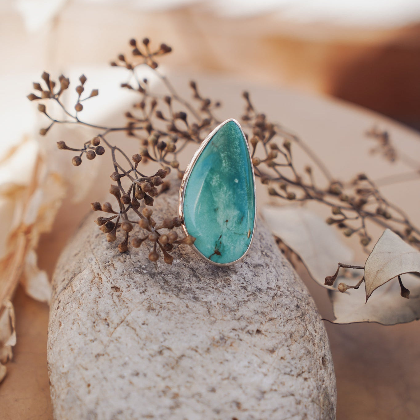 The Oasis Ring in Royston Turquoise (Size 6) - Golden Road Crafted
