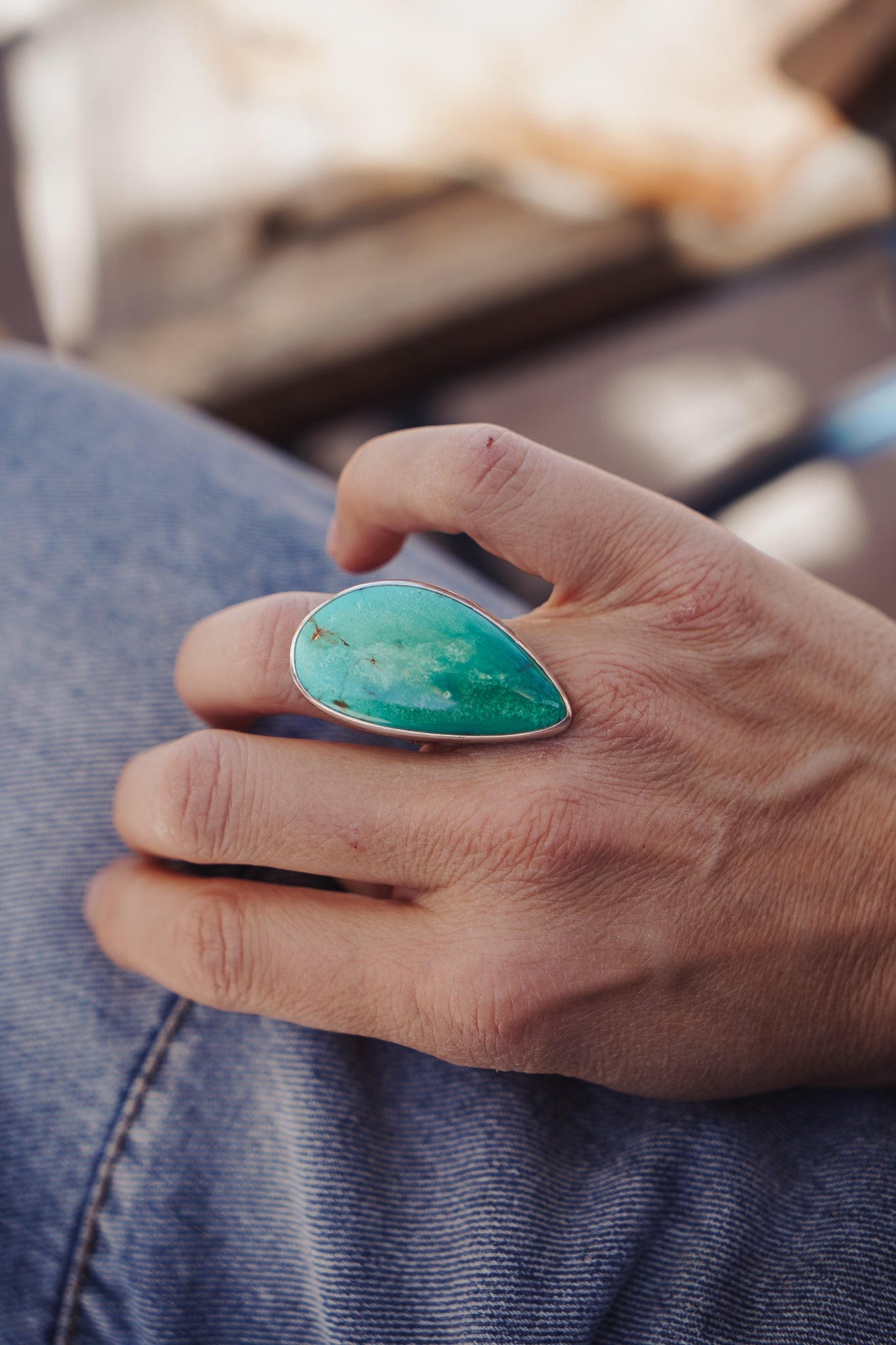 The Oasis Ring in Royston Turquoise (Size 6) - Golden Road Crafted