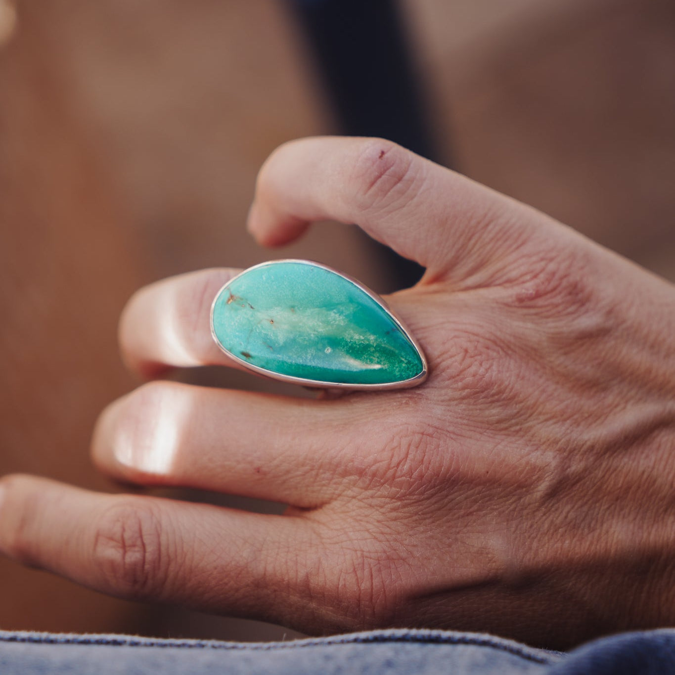 The Oasis Ring in Royston Turquoise (Size 6) - Golden Road Crafted
