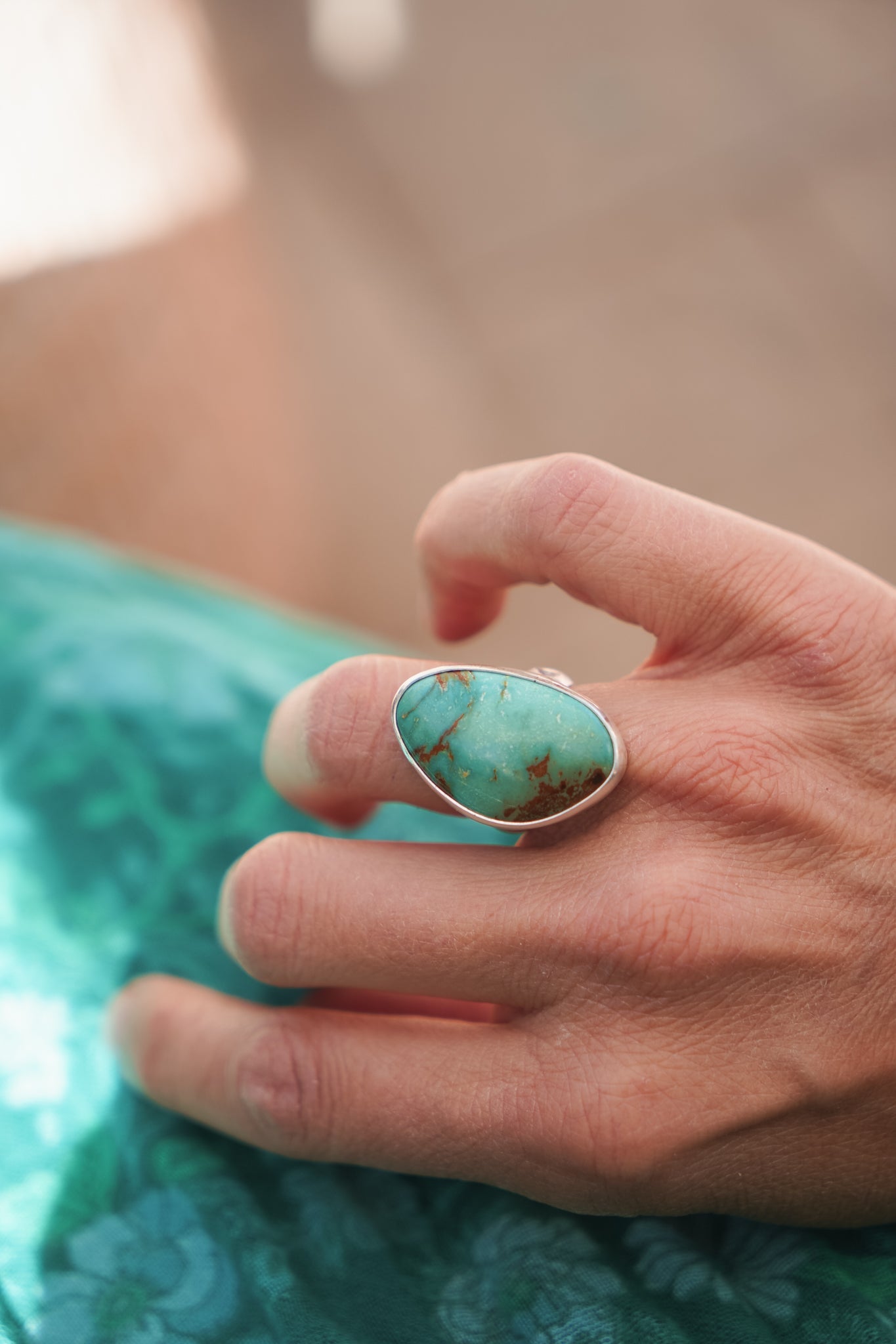 The Oasis Ring in Royston Turquoise (Size 6.5) - Golden Road Crafted