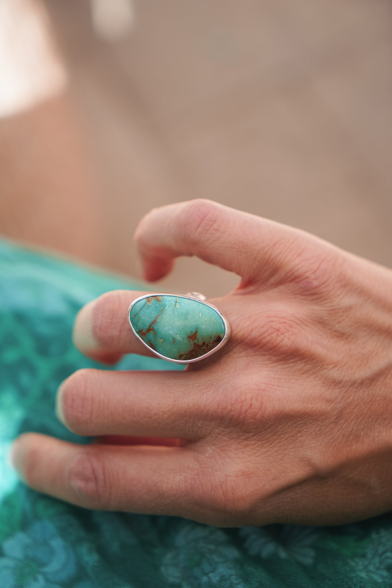 The Oasis Ring in Royston Turquoise (Size 6.5) - Golden Road Crafted
