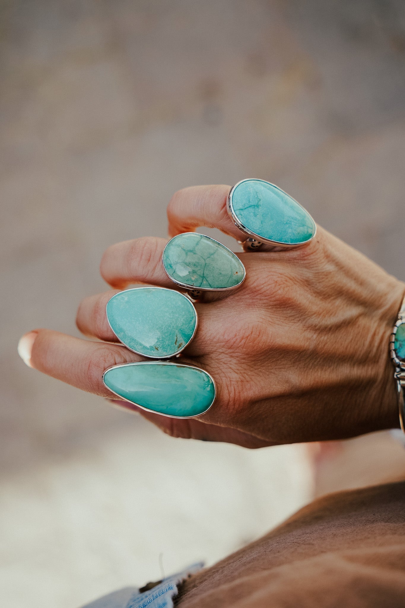The Oasis Ring in Royston Turquoise (Size 7) - Golden Road Crafted