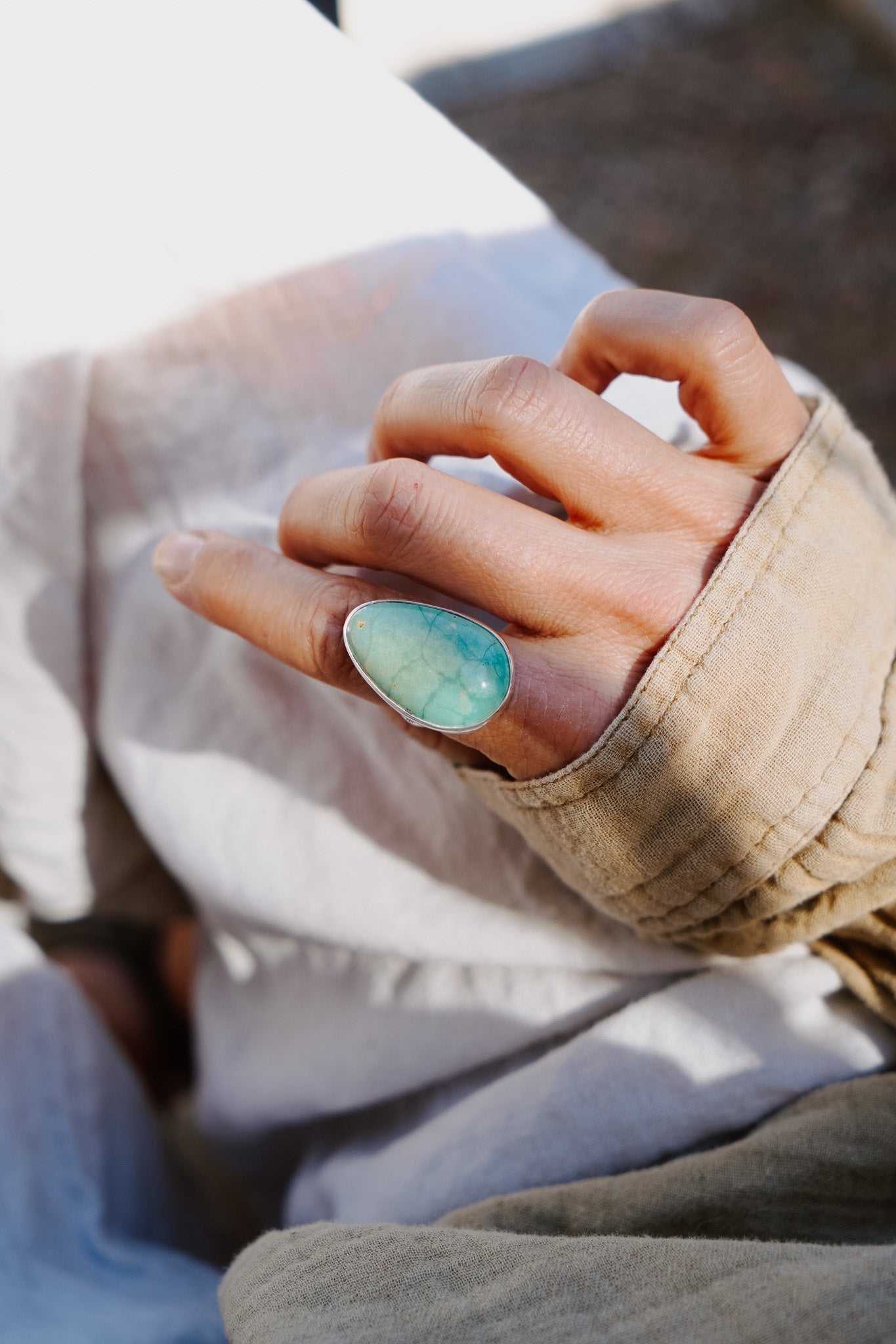 The Oasis Ring in Royston Turquoise (Size 7) - Golden Road Crafted