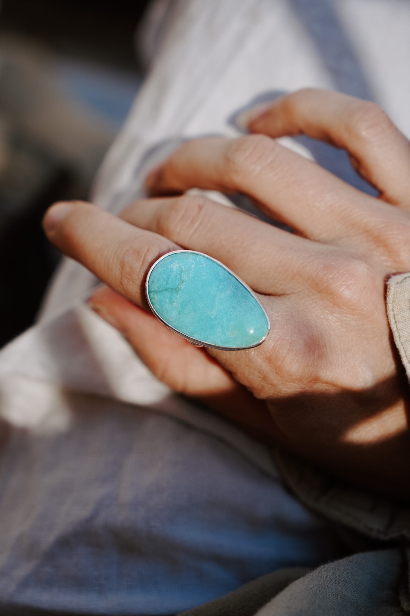 The Oasis Ring in Royston Turquoise (Size 7.5) - Golden Road Crafted