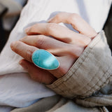 The Oasis Ring in Royston Turquoise (Size 7.5) - Golden Road Crafted