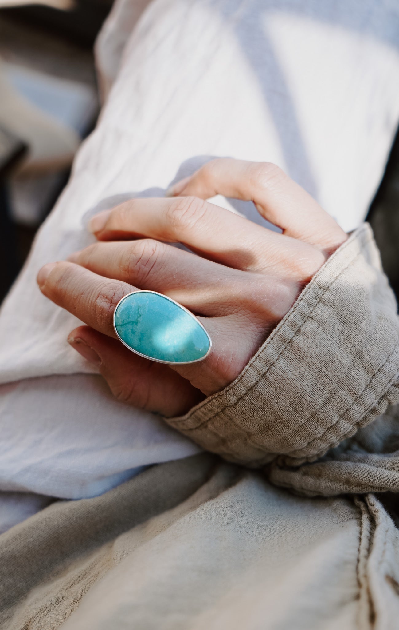 The Oasis Ring in Royston Turquoise (Size 7.5) - Golden Road Crafted
