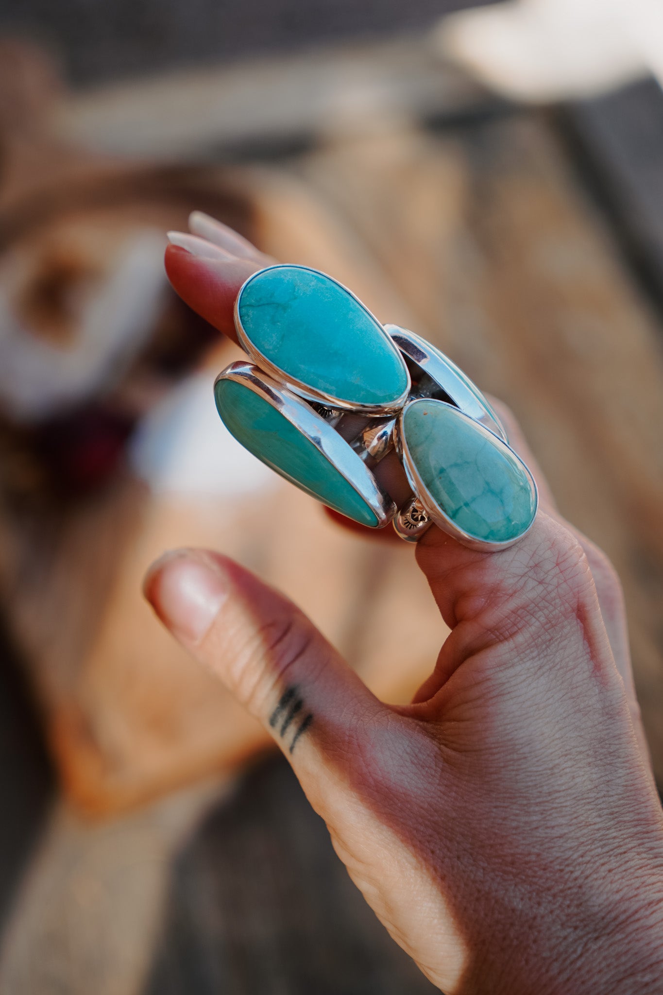 The Oasis Ring in Royston Turquoise (Size 7.5) - Golden Road Crafted