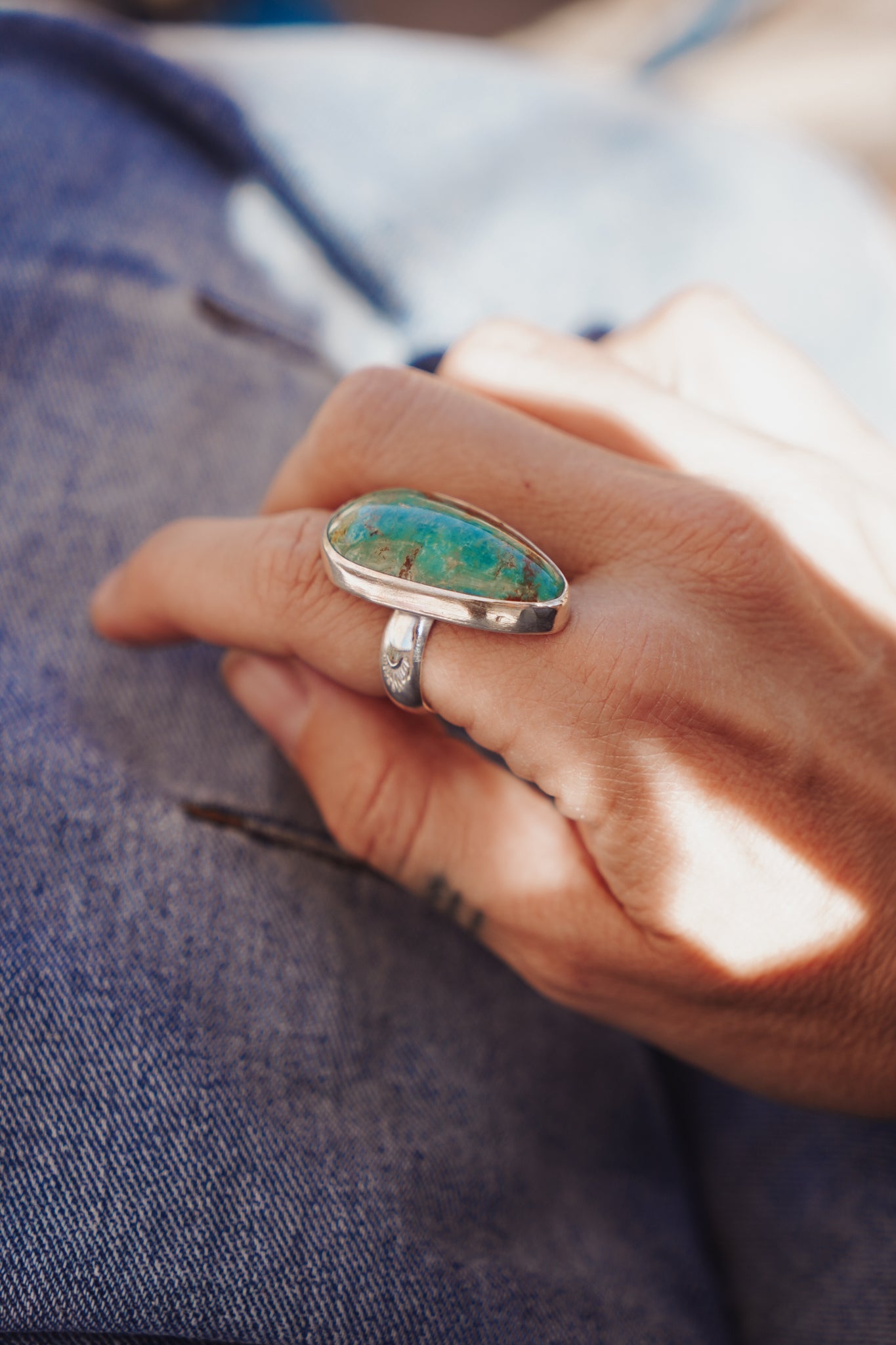 The Oasis Ring in Royston Turquoise (Size 8) - Golden Road Crafted