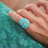 The Oasis Ring in Royston Turquoise (Size 8) - Golden Road Crafted