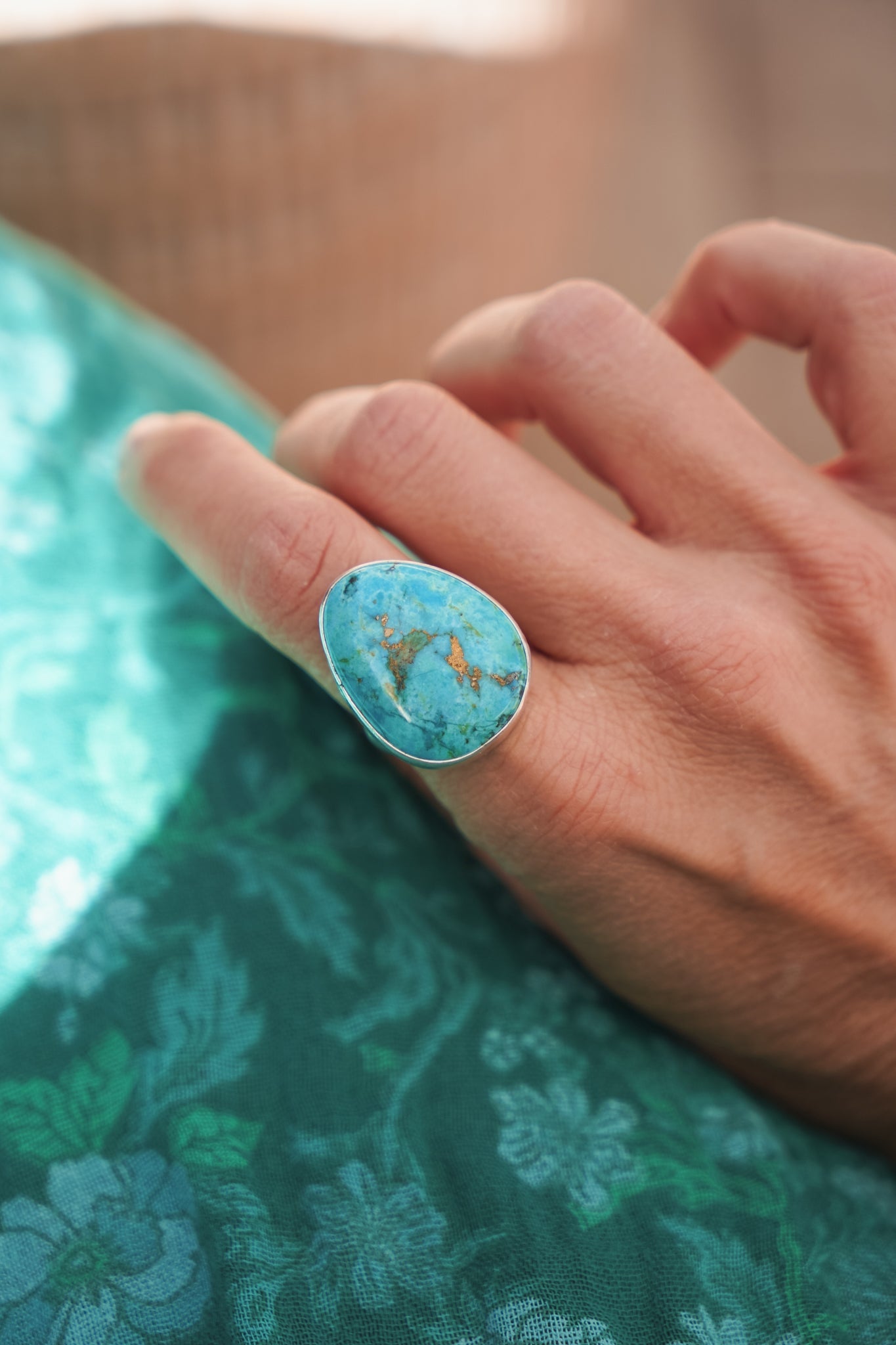 The Oasis Ring in Royston Turquoise (Size 8) - Golden Road Crafted