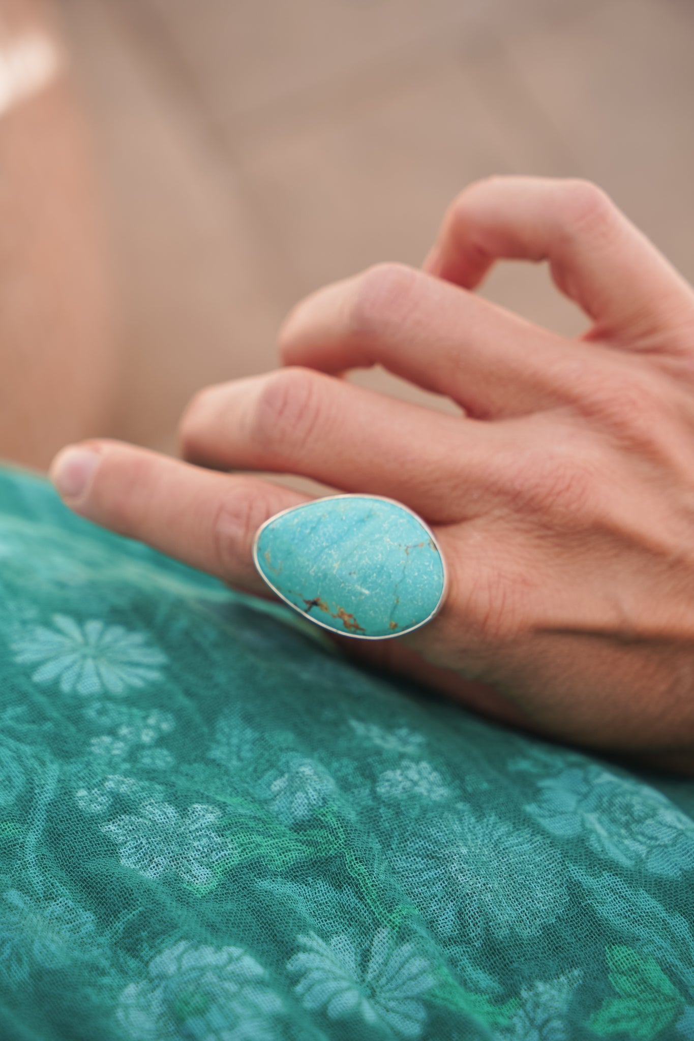 The Oasis Ring in Royston Turquoise (Size 8) - Golden Road Crafted