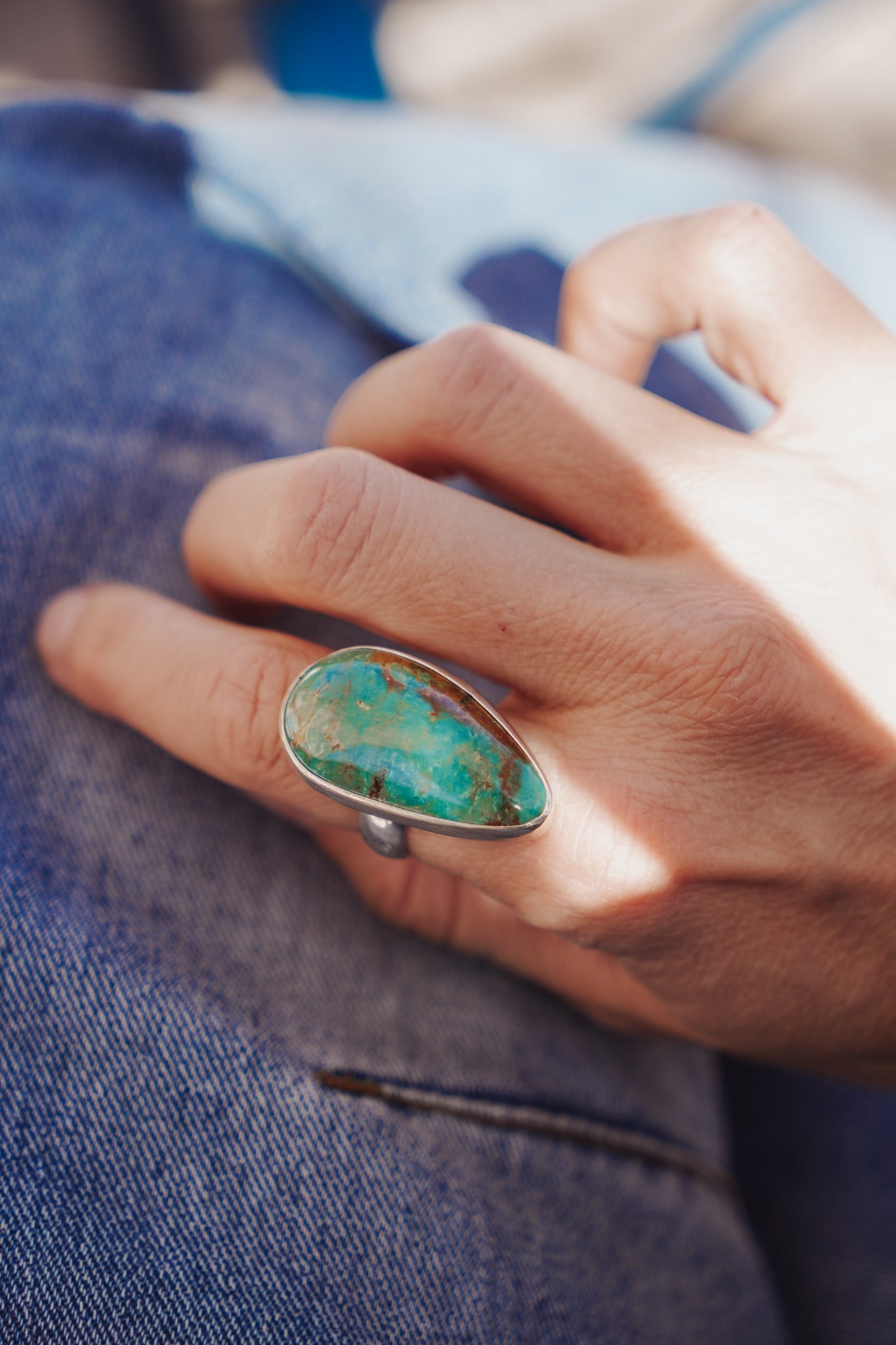 The Oasis Ring in Royston Turquoise (Size 8) - Golden Road Crafted