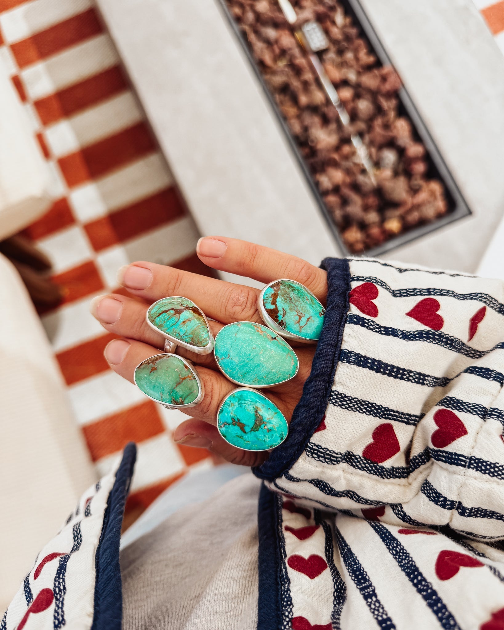 The Oasis Ring in Royston Turquoise (Size 8) - Golden Road Crafted