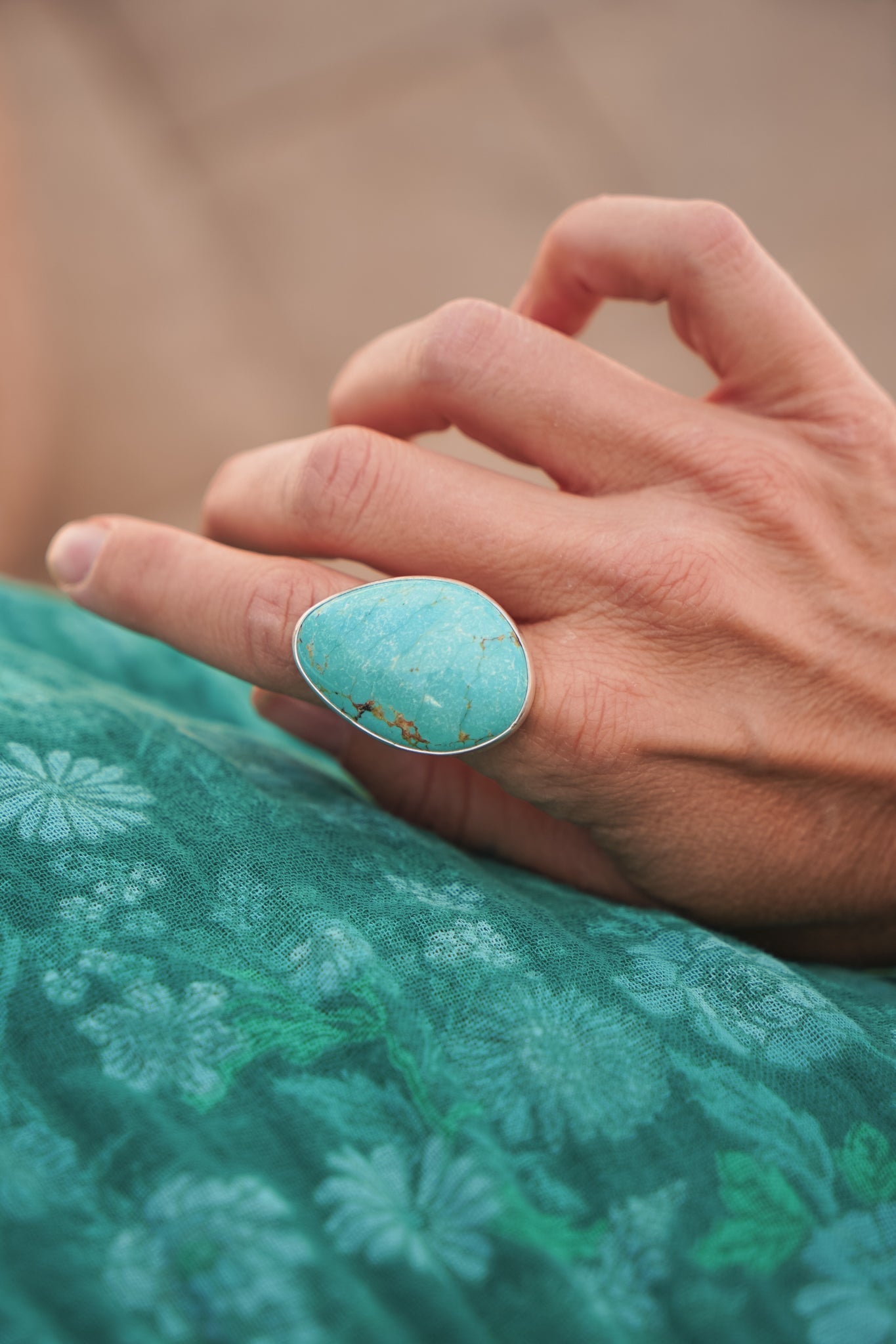 The Oasis Ring in Royston Turquoise (Size 8) - Golden Road Crafted