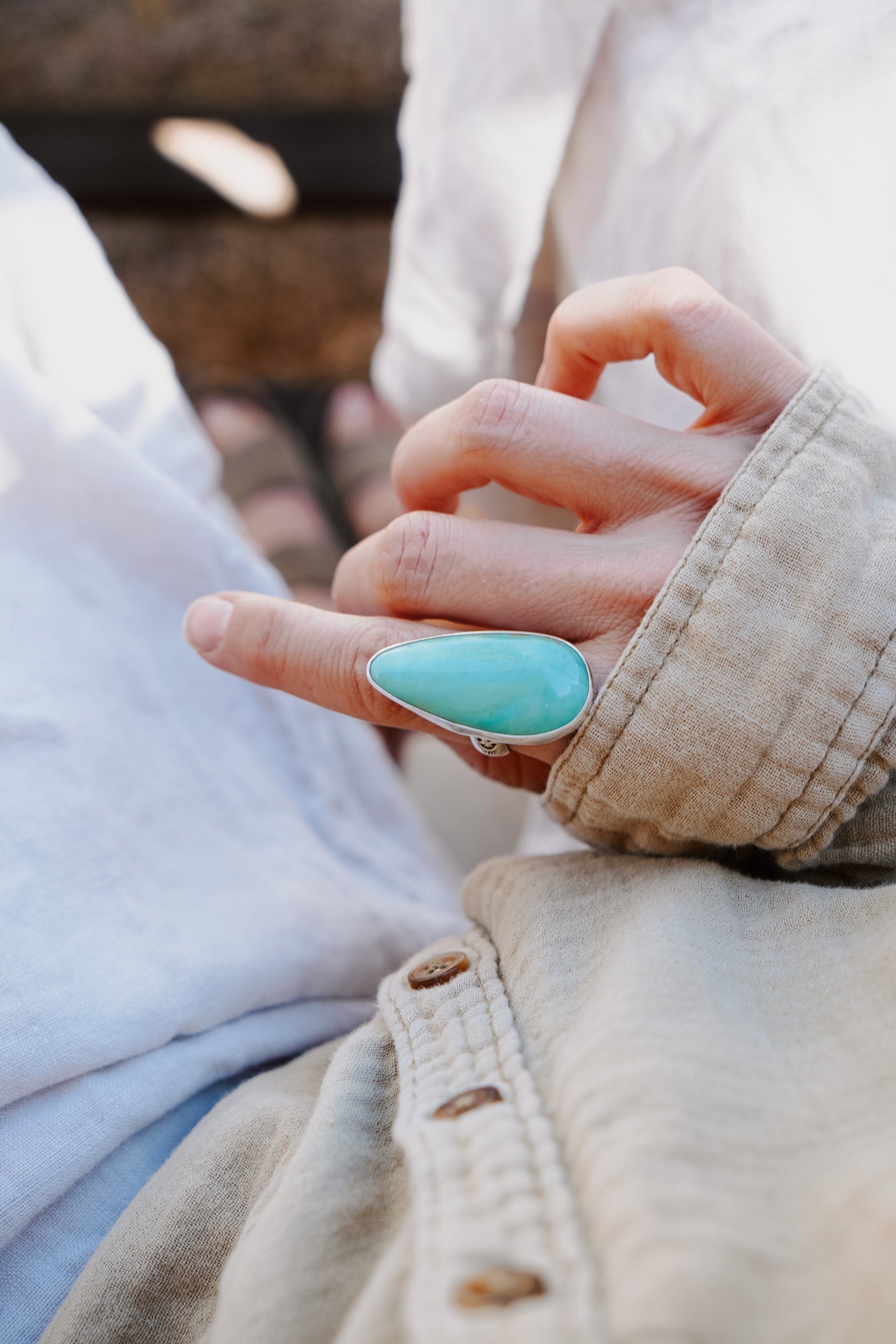 The Oasis Ring in Royston Turquoise (Size 8.5) - Golden Road Crafted