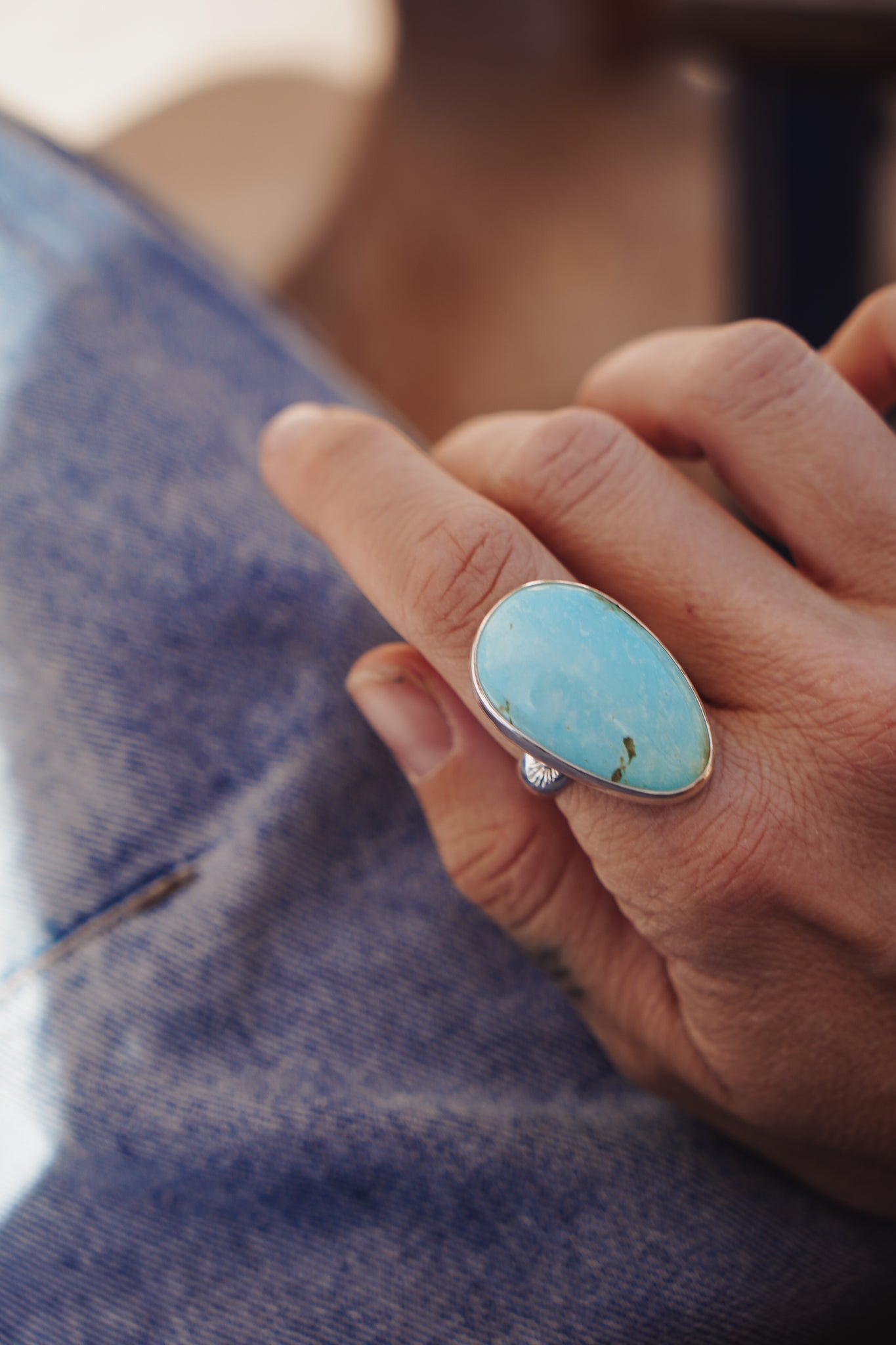 The Oasis Ring in Royston Turquoise (Size 9) - Golden Road Crafted