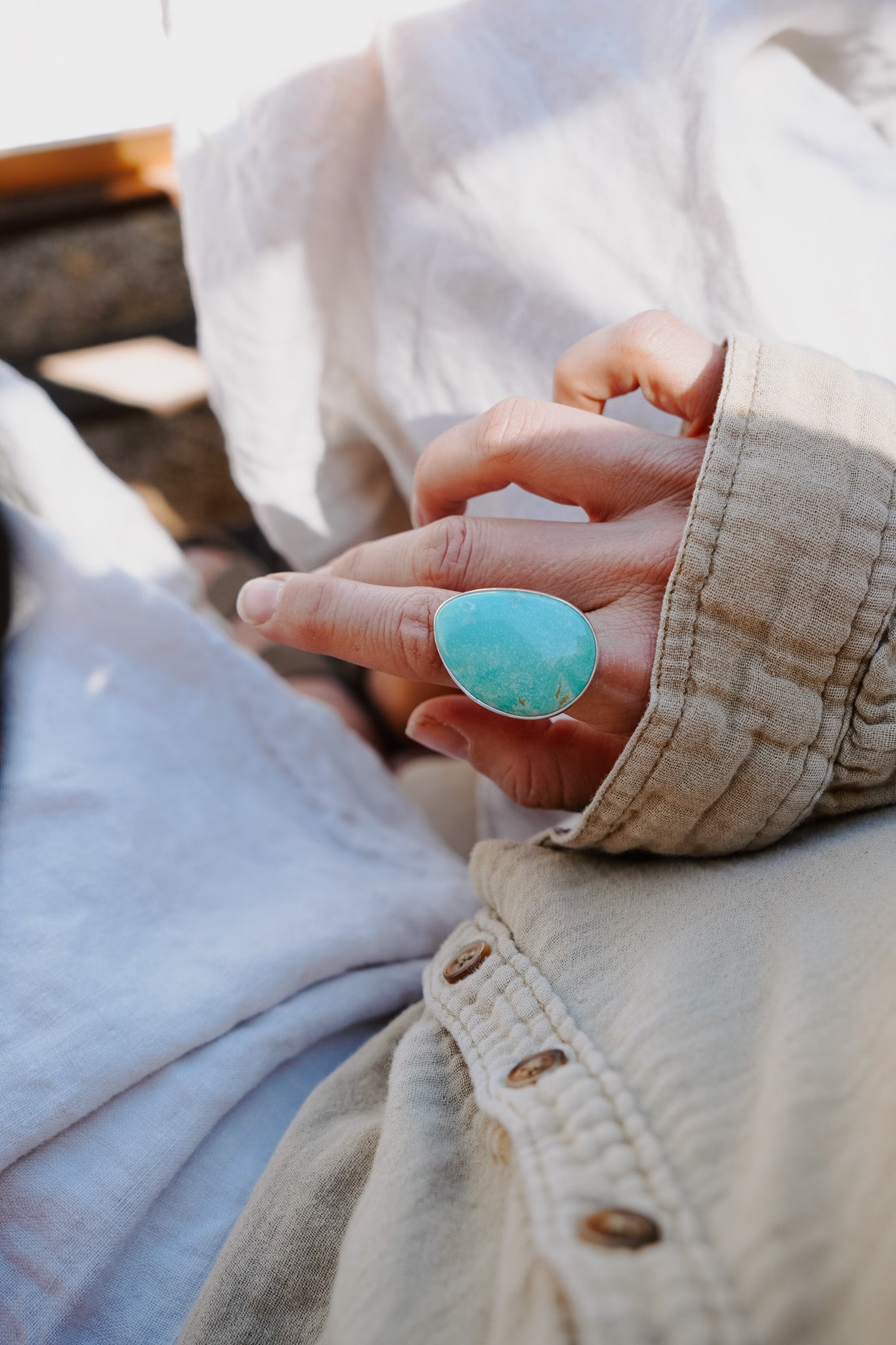 The Oasis Ring in Royston Turquoise (Size 9) - Golden Road Crafted
