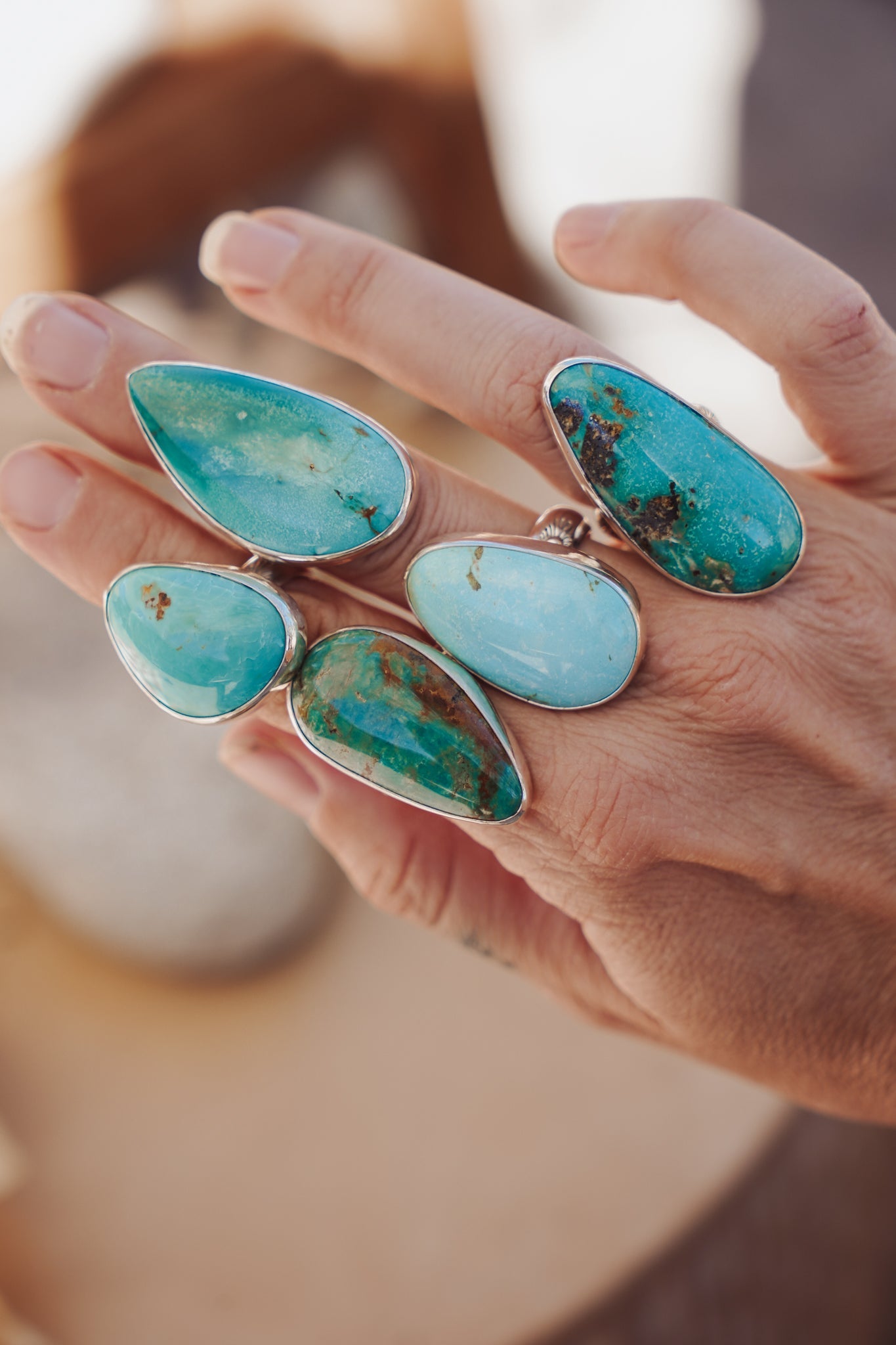 The Oasis Ring in Royston Turquoise (Size 9) - Golden Road Crafted