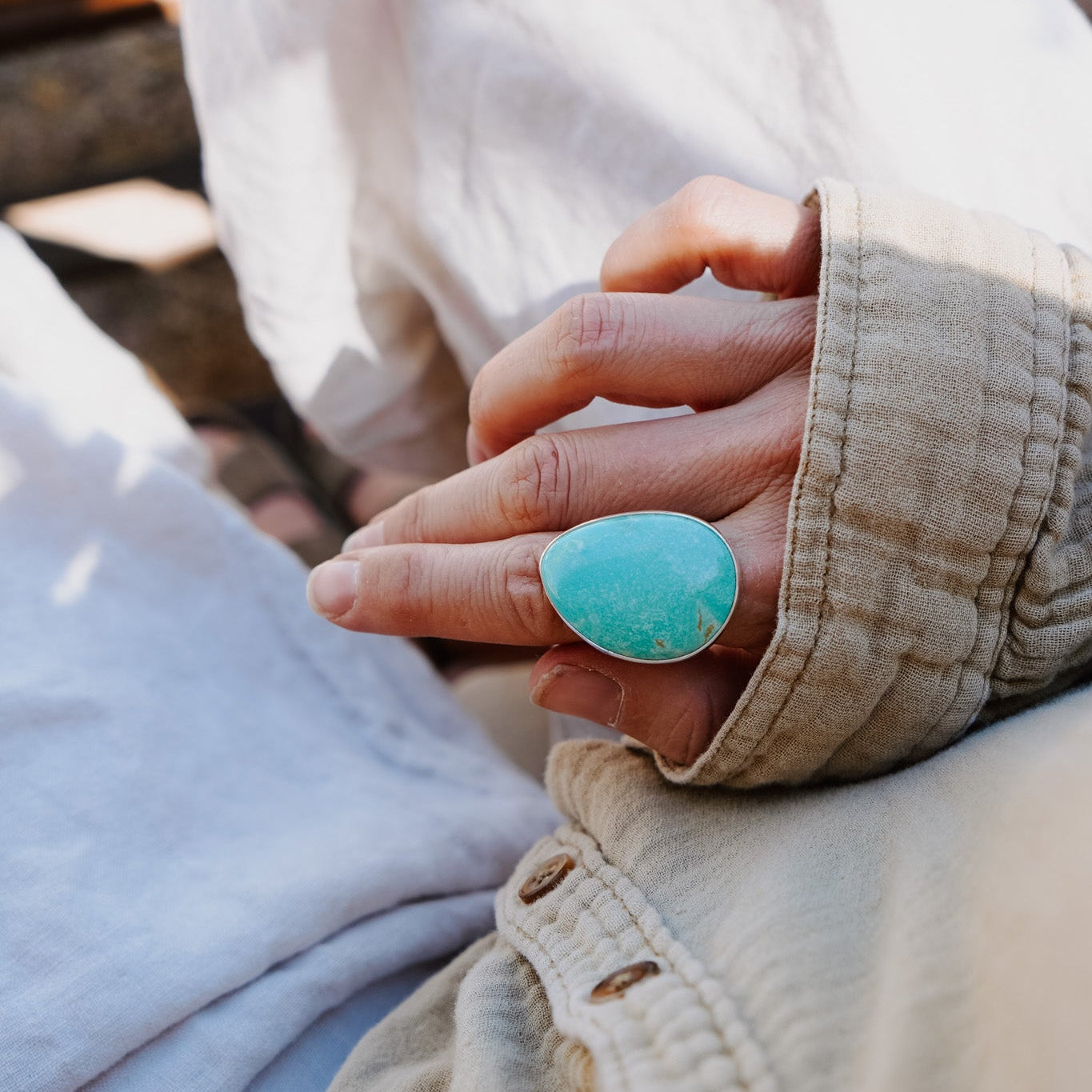 The Oasis Ring in Royston Turquoise (Size 9) - Golden Road Crafted