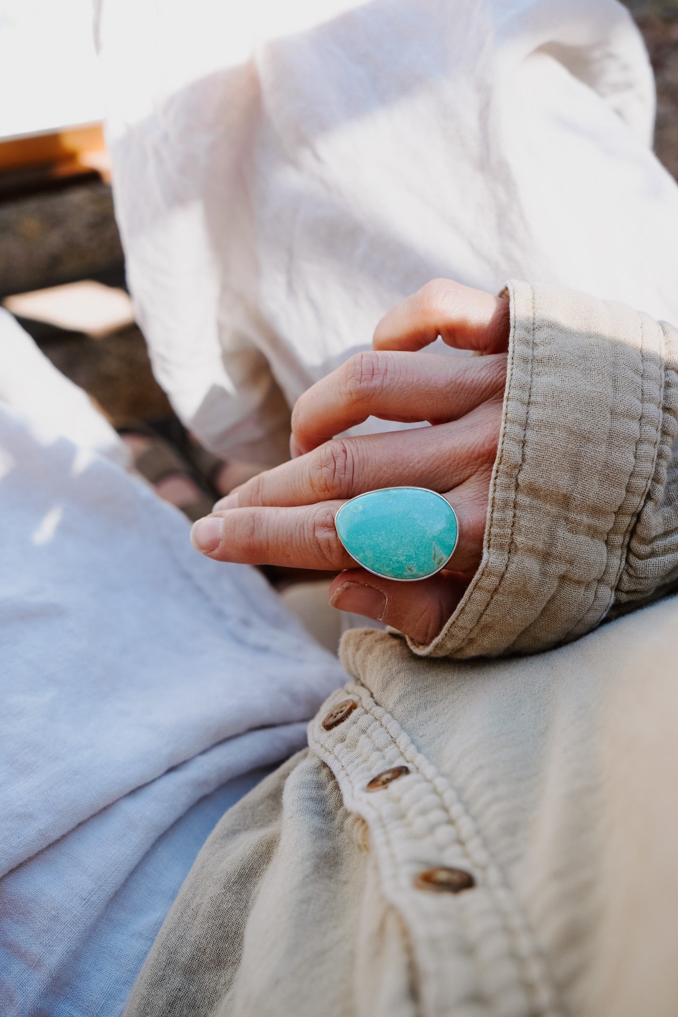 The Oasis Ring in Royston Turquoise (Size 9) - Golden Road Crafted