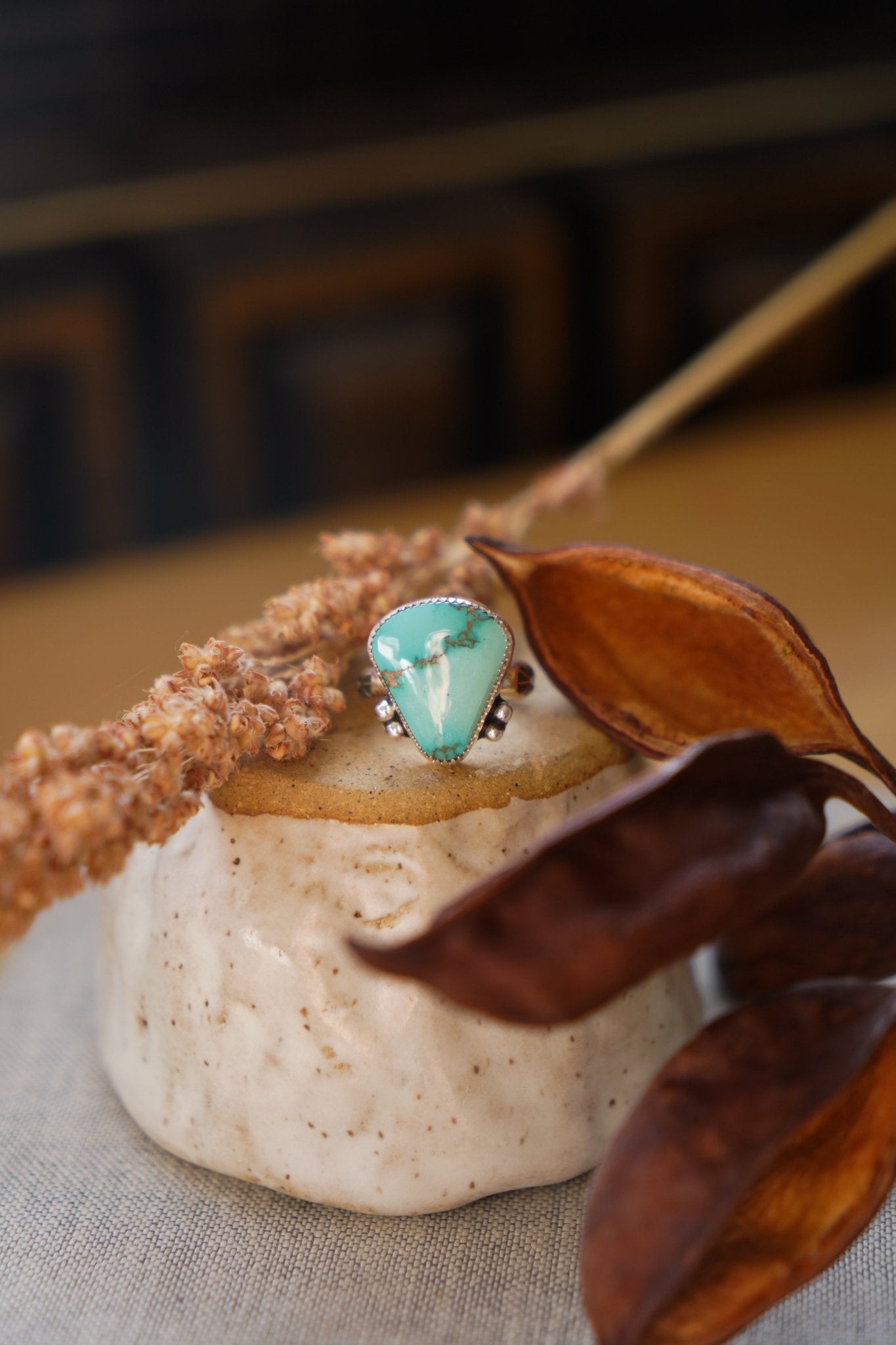 The Open Window Ring in Emerald Valley Turquoise (Size 9) - Golden Road Crafted