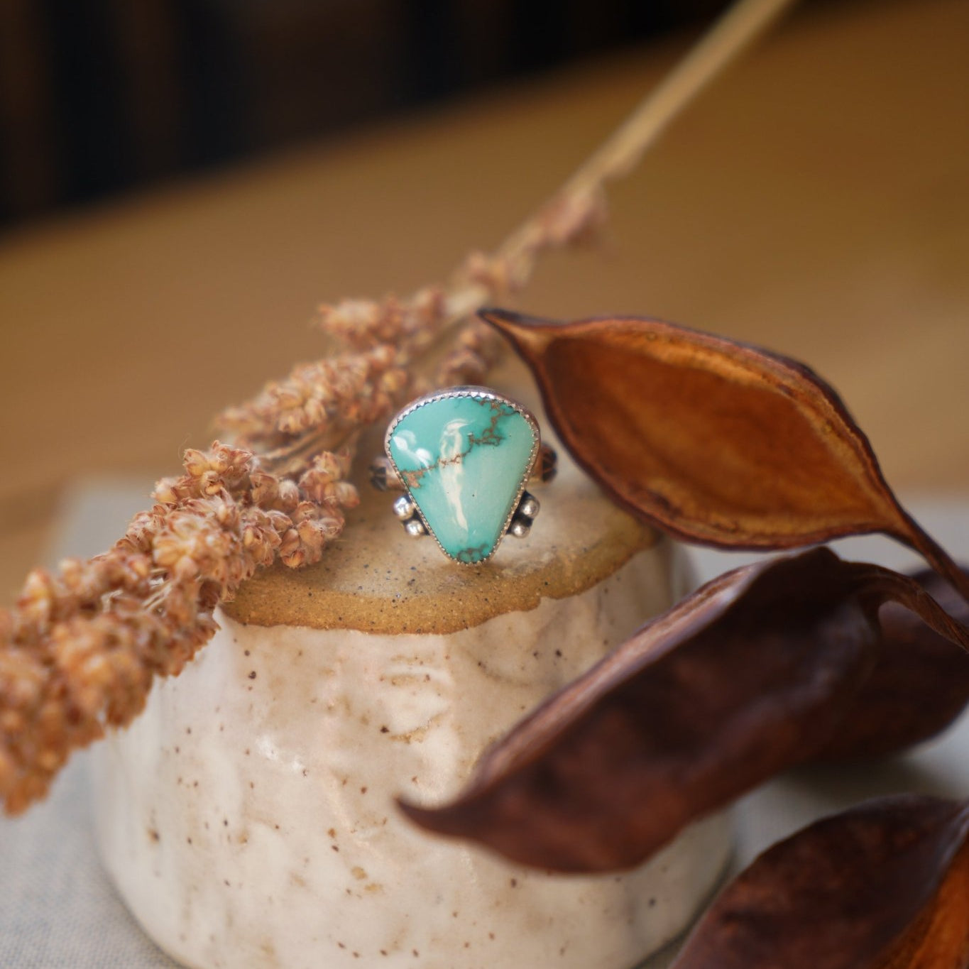The Open Window Ring in Emerald Valley Turquoise (Size 9) - Golden Road Crafted