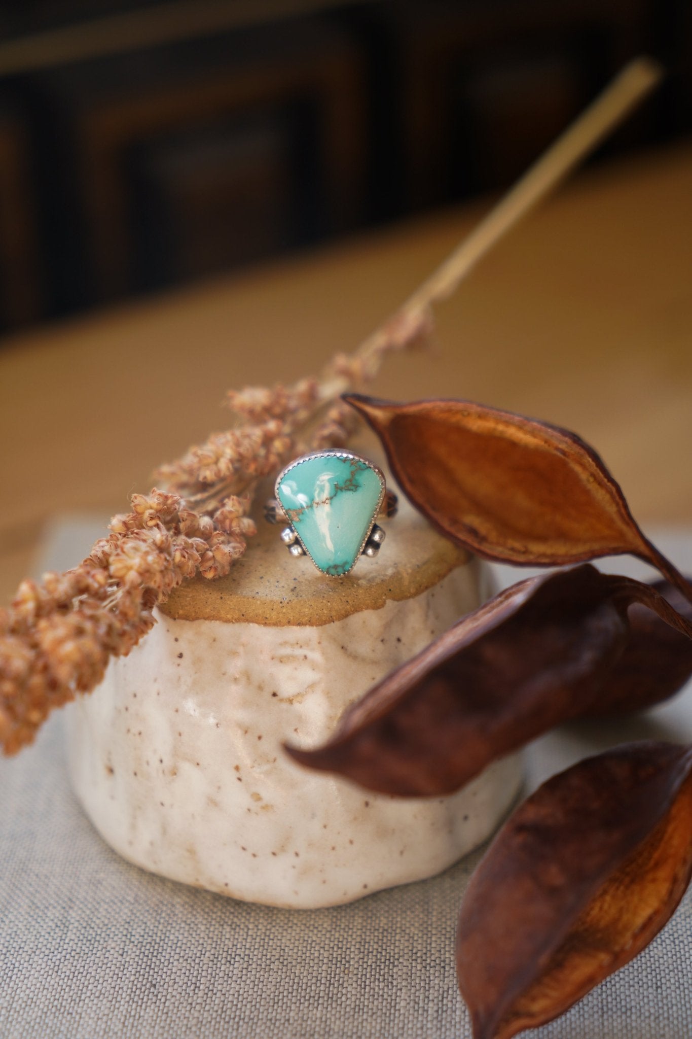 The Open Window Ring in Emerald Valley Turquoise (Size 9) - Golden Road Crafted