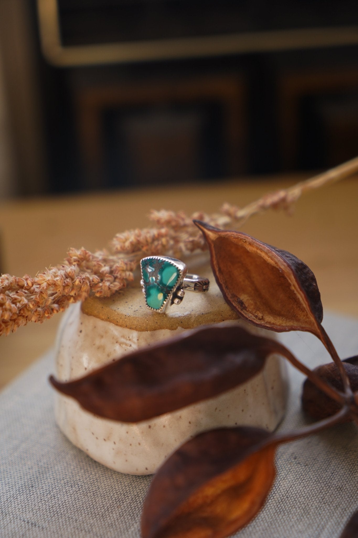 The Open Window Ring in Hubei Turquoise (Size 6) - Golden Road Crafted