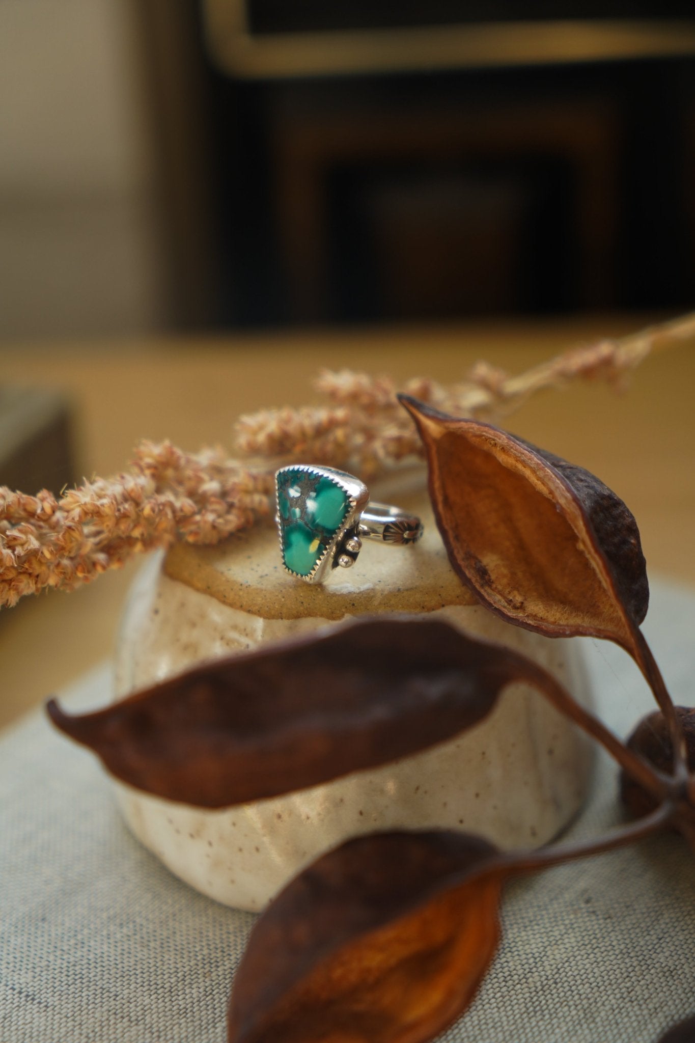The Open Window Ring in Hubei Turquoise (Size 6) - Golden Road Crafted