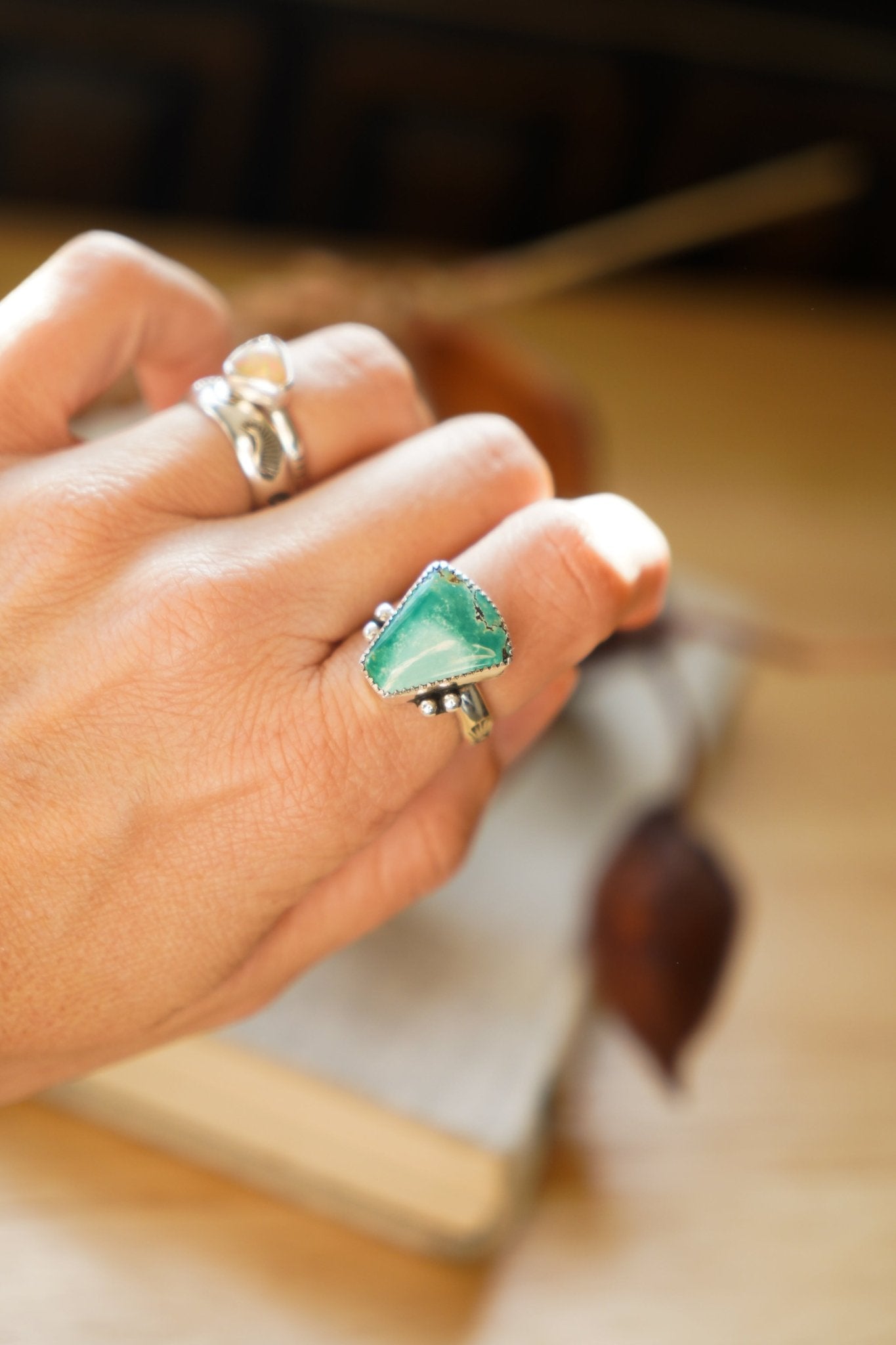 The Open Window Ring in Hubei Turquoise (Size 7) - Golden Road Crafted