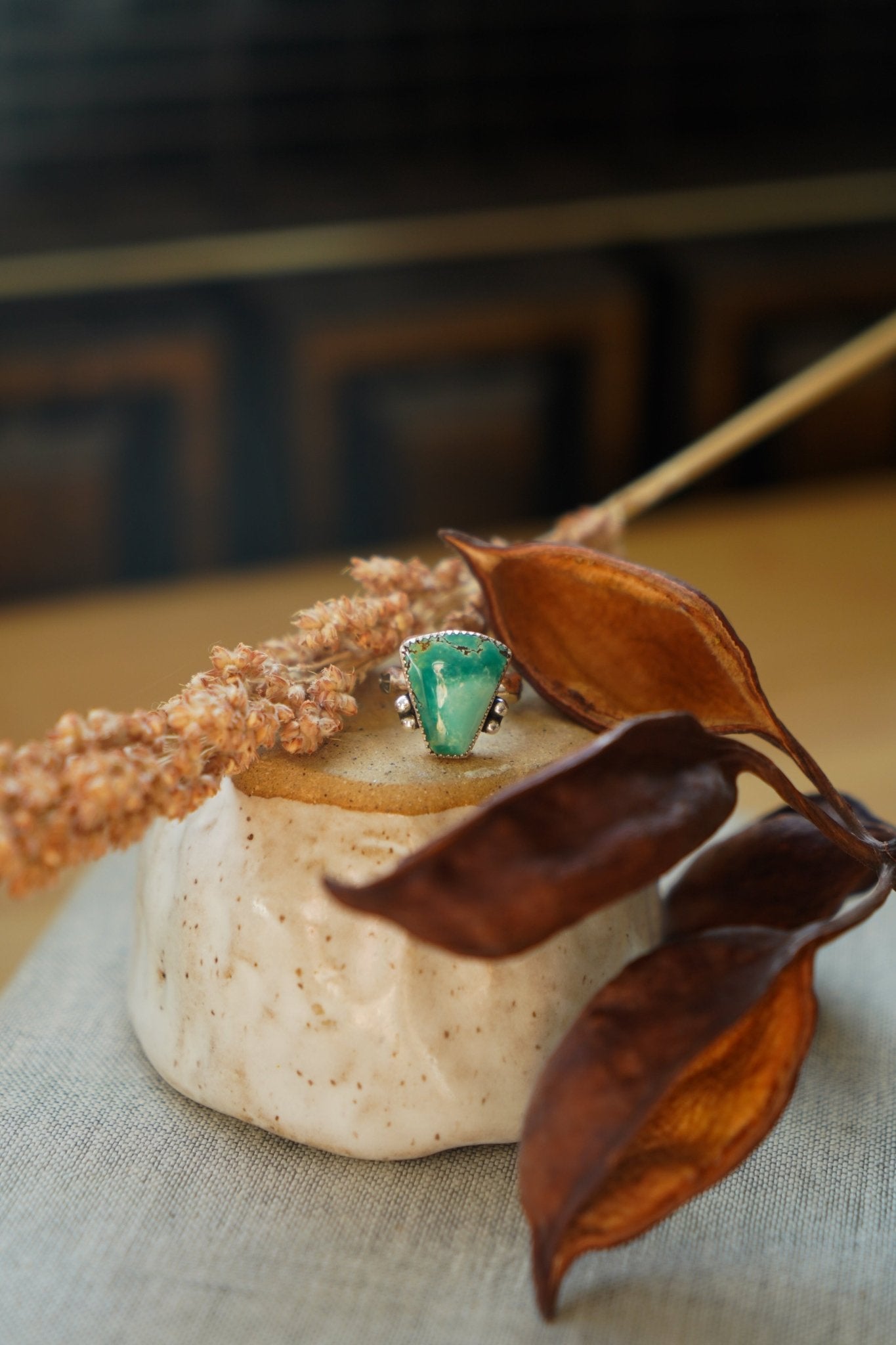 The Open Window Ring in Hubei Turquoise (Size 7) - Golden Road Crafted