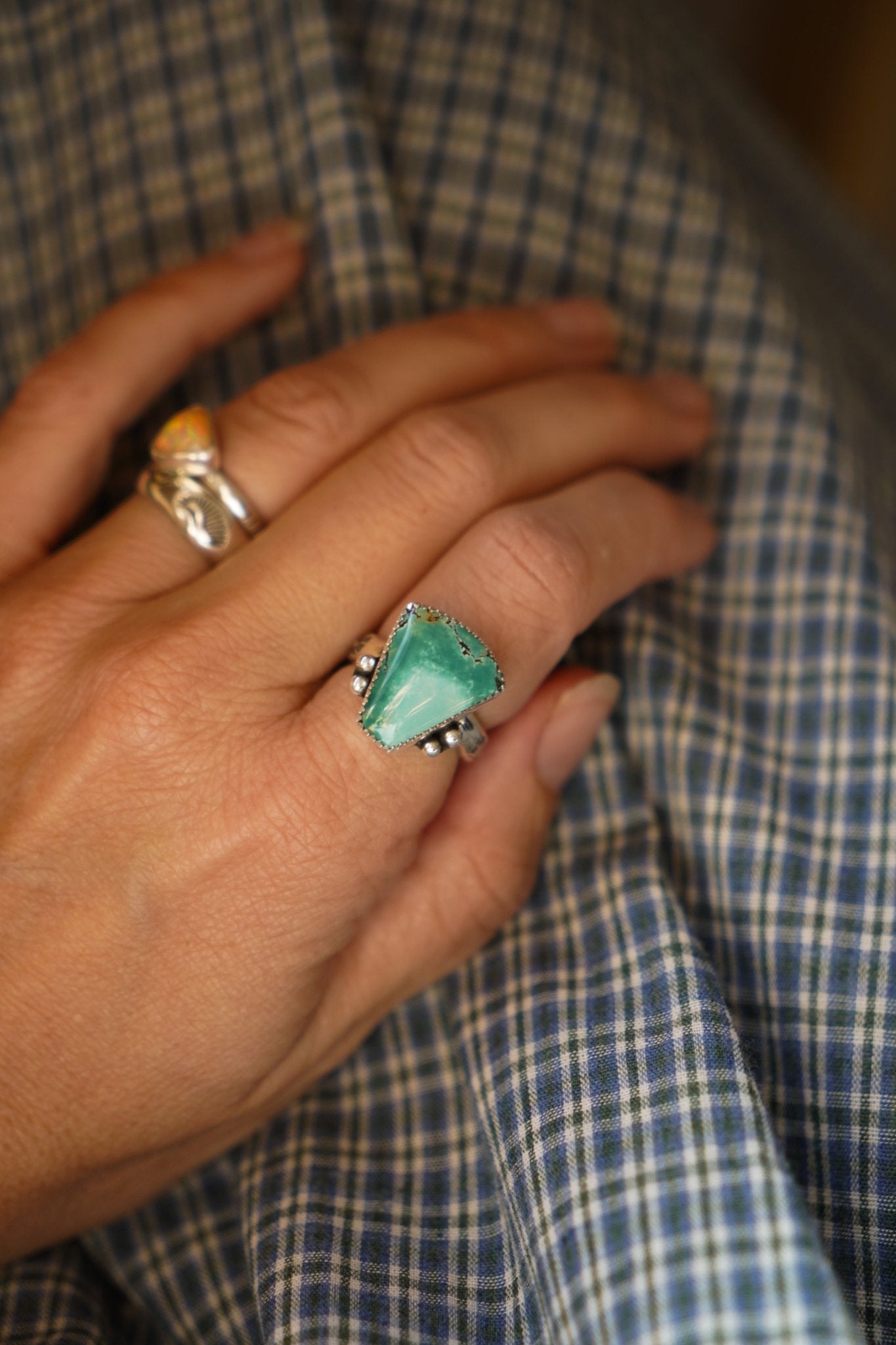 The Open Window Ring in Hubei Turquoise (Size 7) - Golden Road Crafted