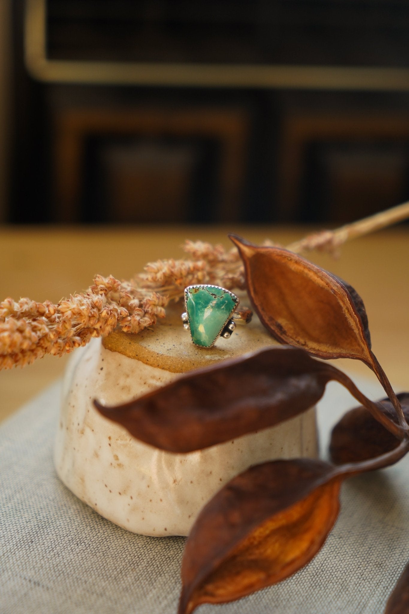 The Open Window Ring in Hubei Turquoise (Size 7) - Golden Road Crafted