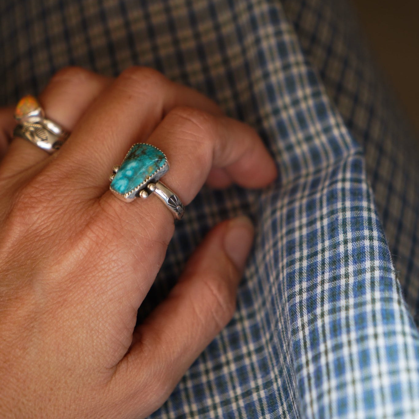 The Open Window Ring in Whitewater Turquoise (Size 8) - Golden Road Crafted