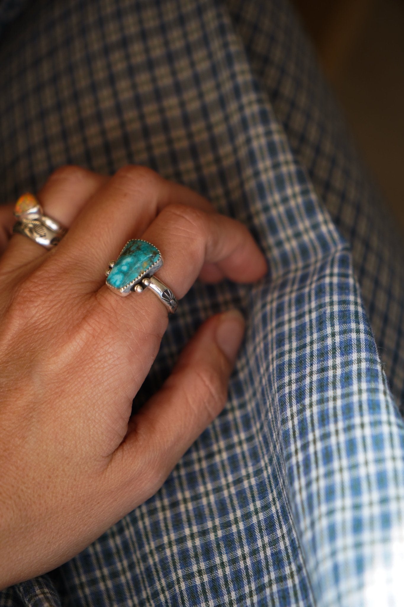 The Open Window Ring in Whitewater Turquoise (Size 8) - Golden Road Crafted