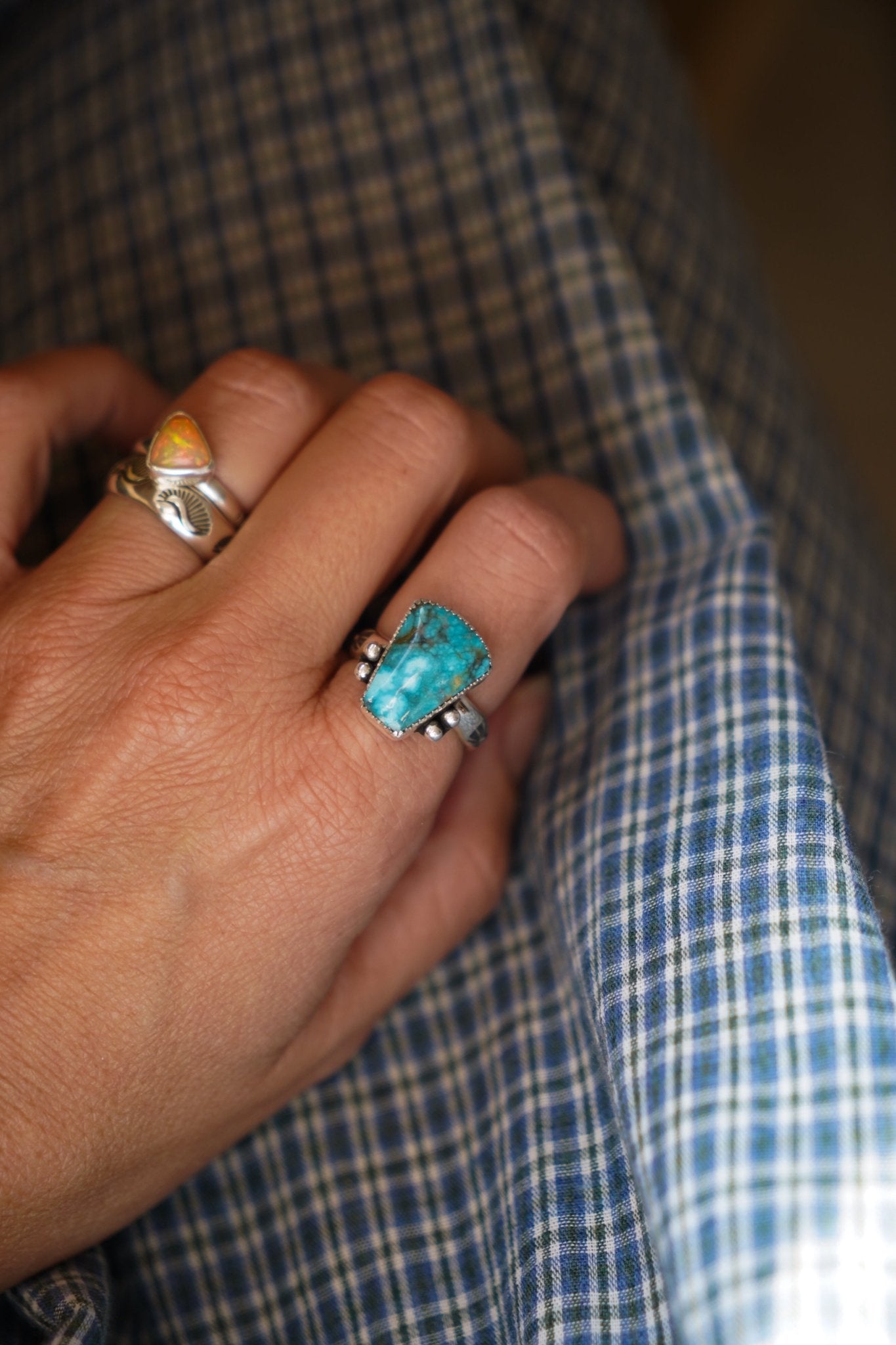 The Open Window Ring in Whitewater Turquoise (Size 8) - Golden Road Crafted