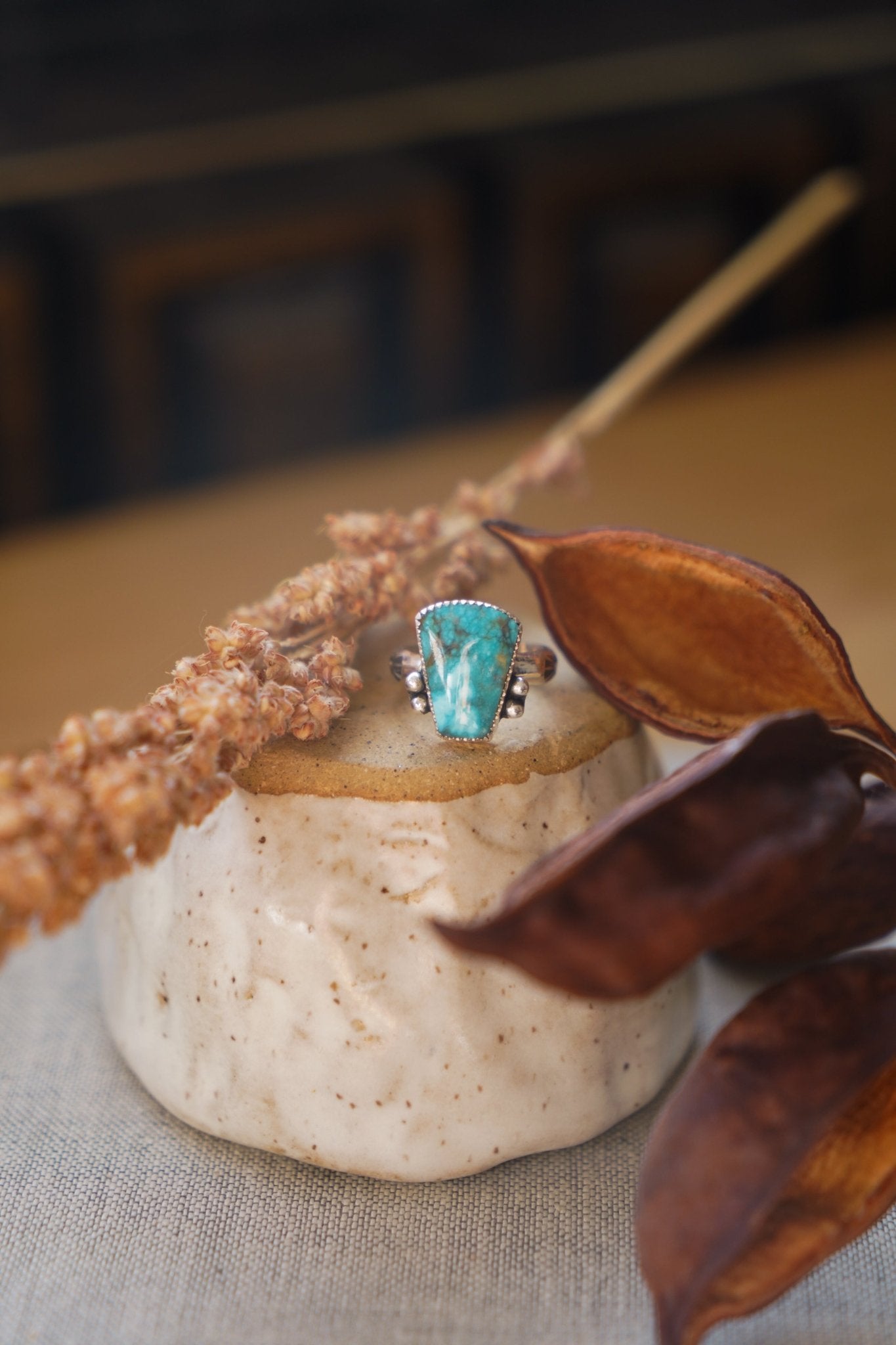 The Open Window Ring in Whitewater Turquoise (Size 8) - Golden Road Crafted