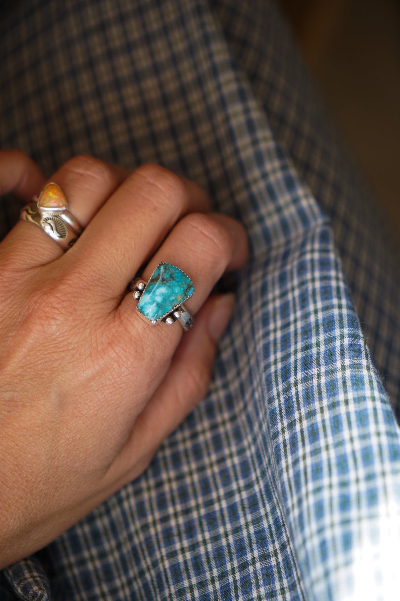 The Open Window Ring in Whitewater Turquoise (Size 8) - Golden Road Crafted