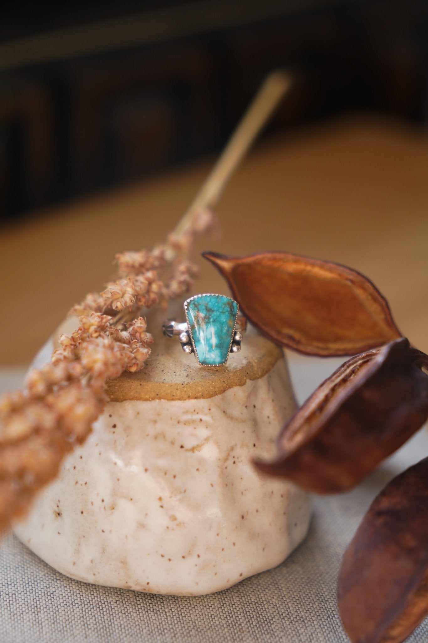 The Open Window Ring in Whitewater Turquoise (Size 8) - Golden Road Crafted