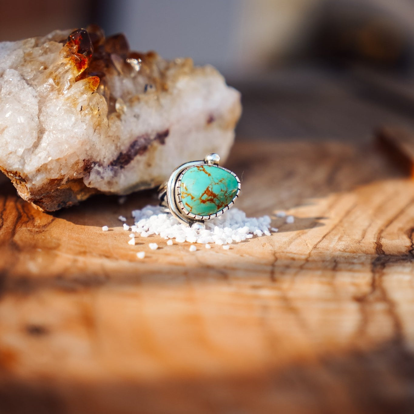 The Orbital Ring in Royston Turquoise (Size 6) - Golden Road Crafted